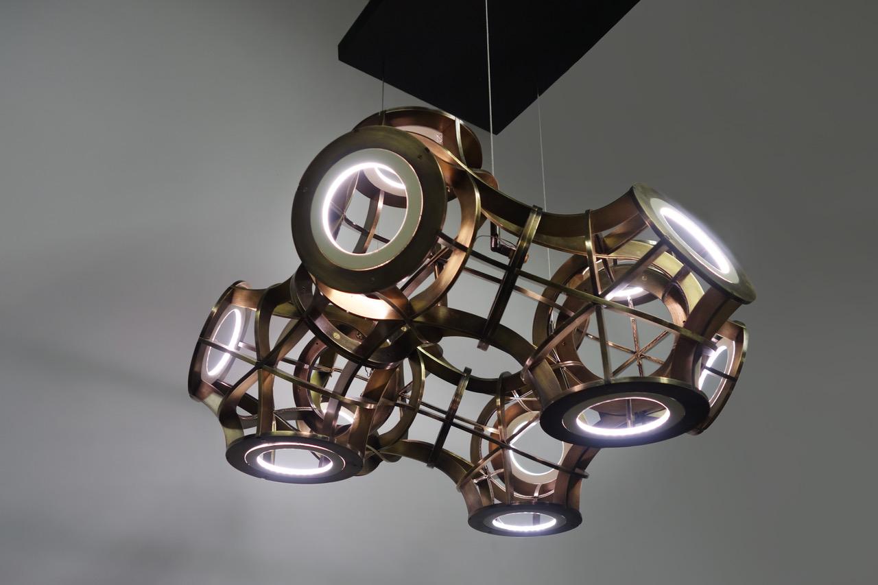 Brown (Antique Brass) Halo Pendant Light in Brass by Cam Crockford 2