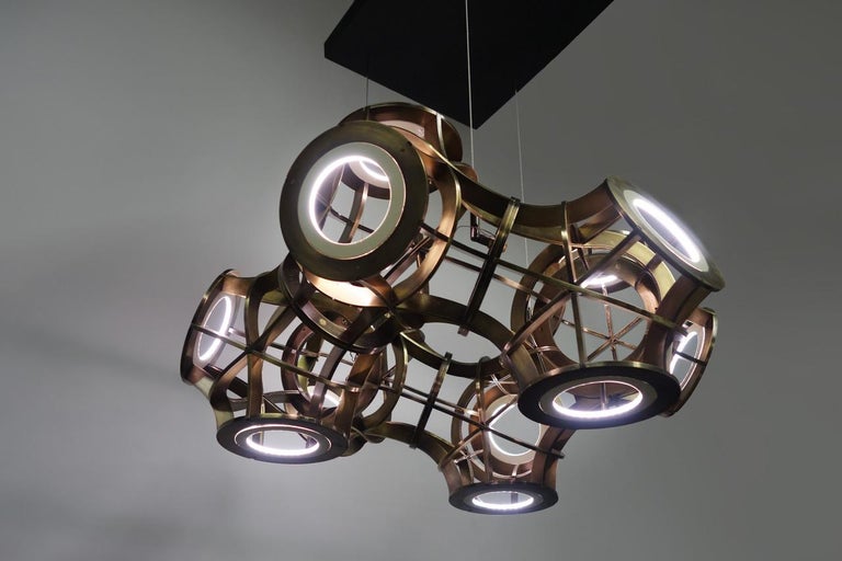 Customizable Halo Pendant Light in Brass by Cam Crockford For Sale at