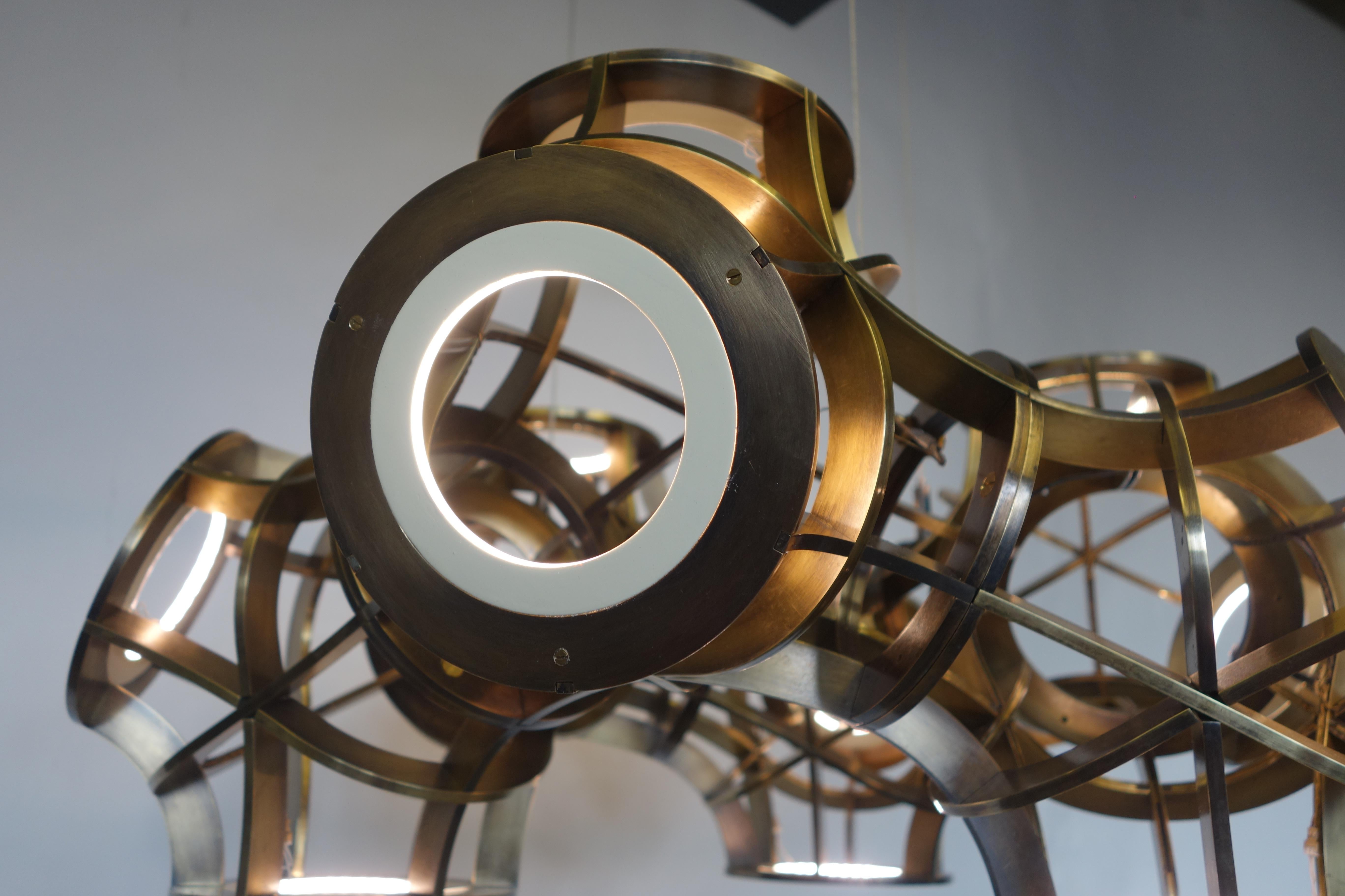 Brown (Antique Brass) Halo Pendant Light in Brass by Cam Crockford 3