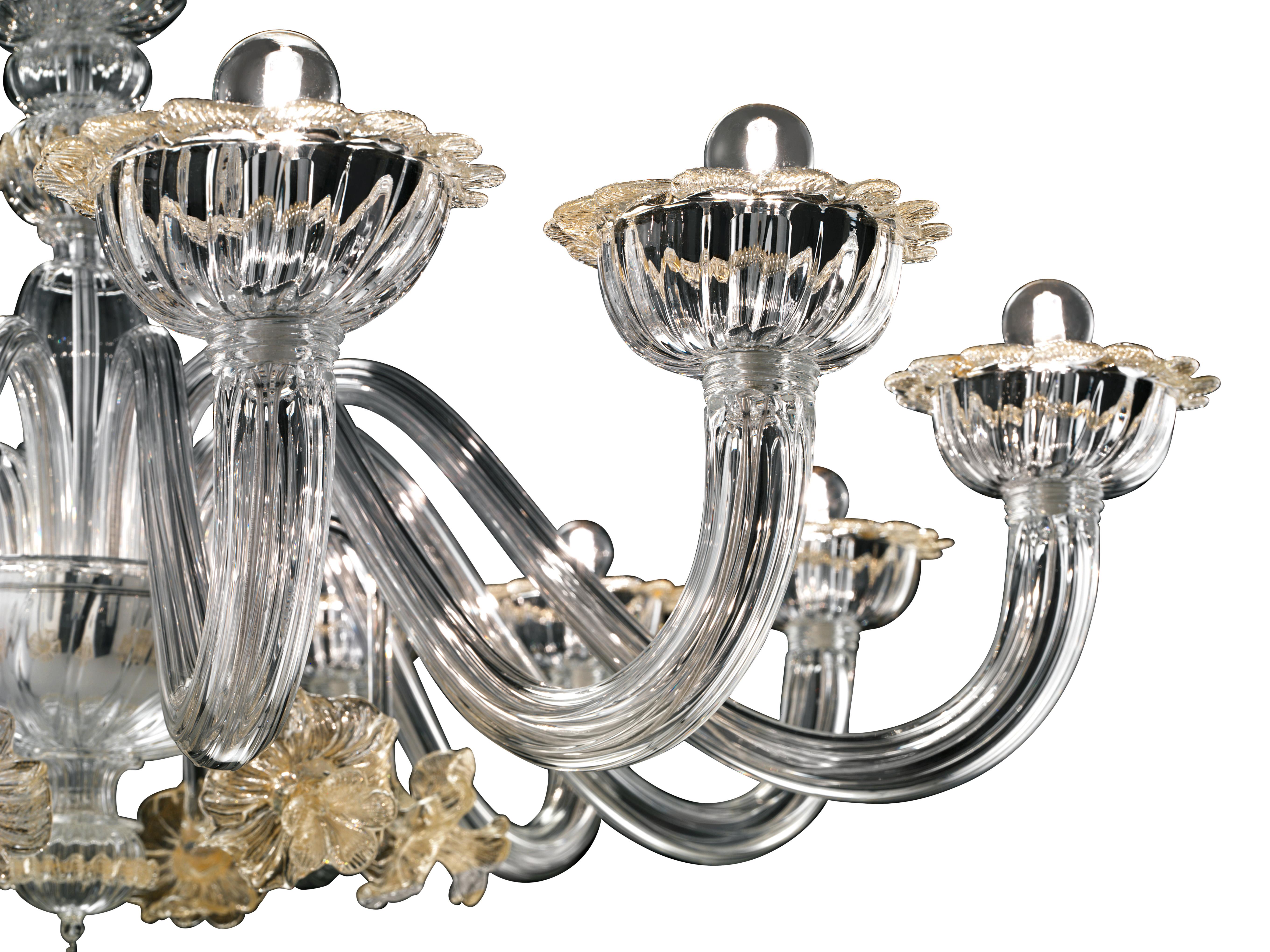 Yellow (Crystal Gold Decoration_DO) Nekhel 5705 12 Chandelier in Glass, by Barovier & Toso 3