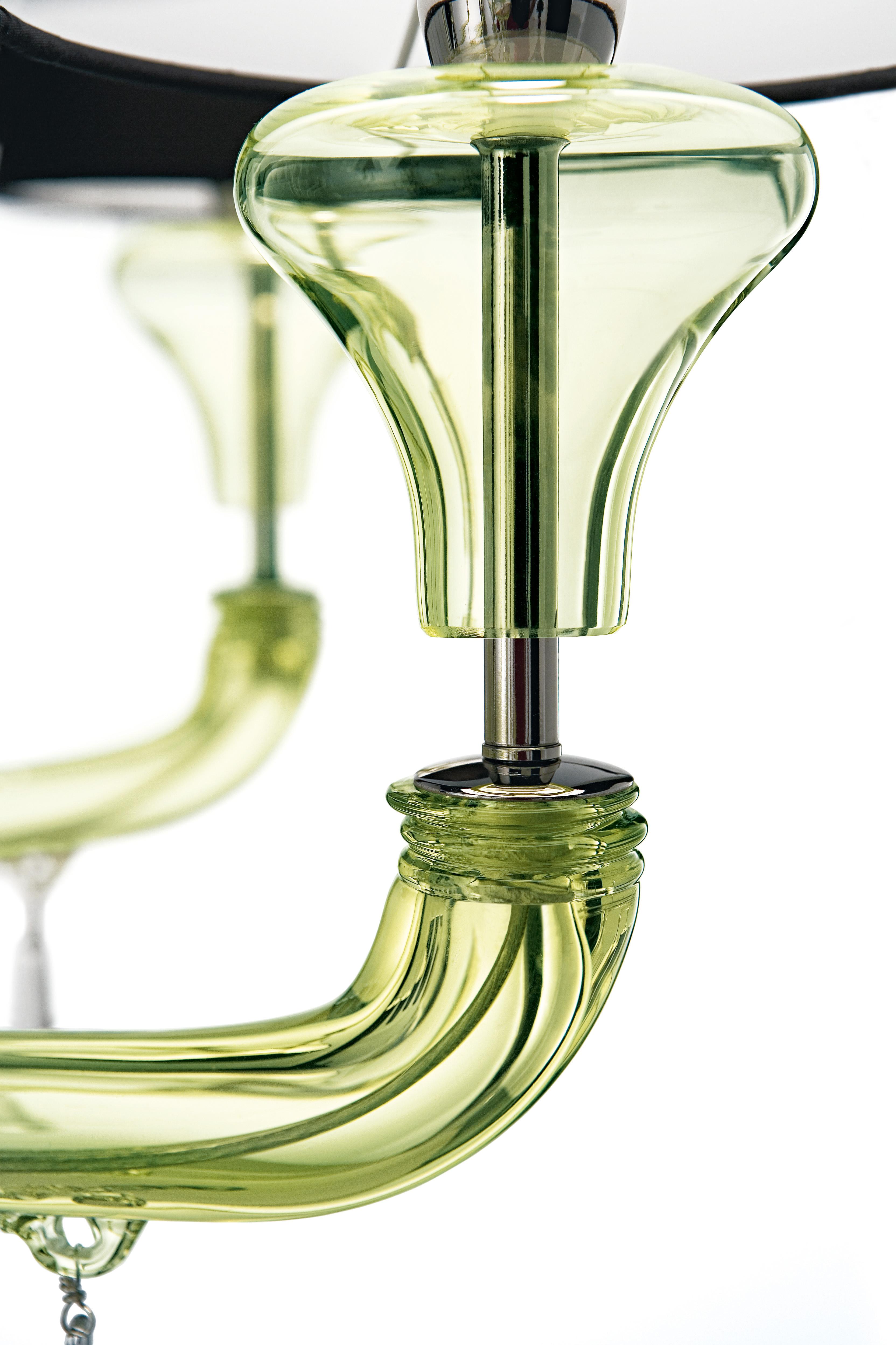 Green (Liquid Citron_EL) Nevada 5549 13 Chandelier in Glass with Black Shade, by Barovier&Toso 2