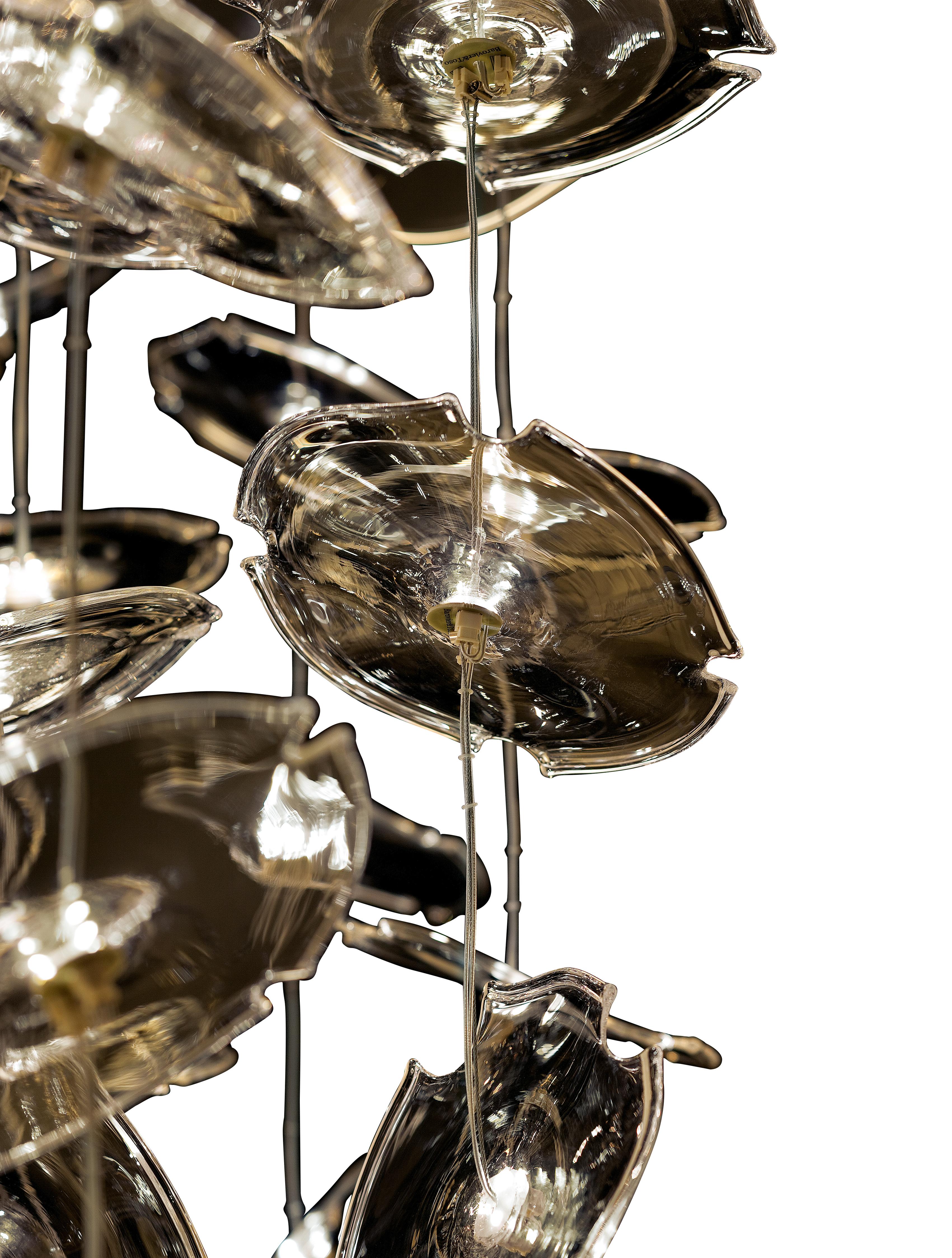 Gold (Crystal Gold_OO) Exagon 7126 Suspension Lamp in Glass with Polished Chrome, by Barovier&Toso 2