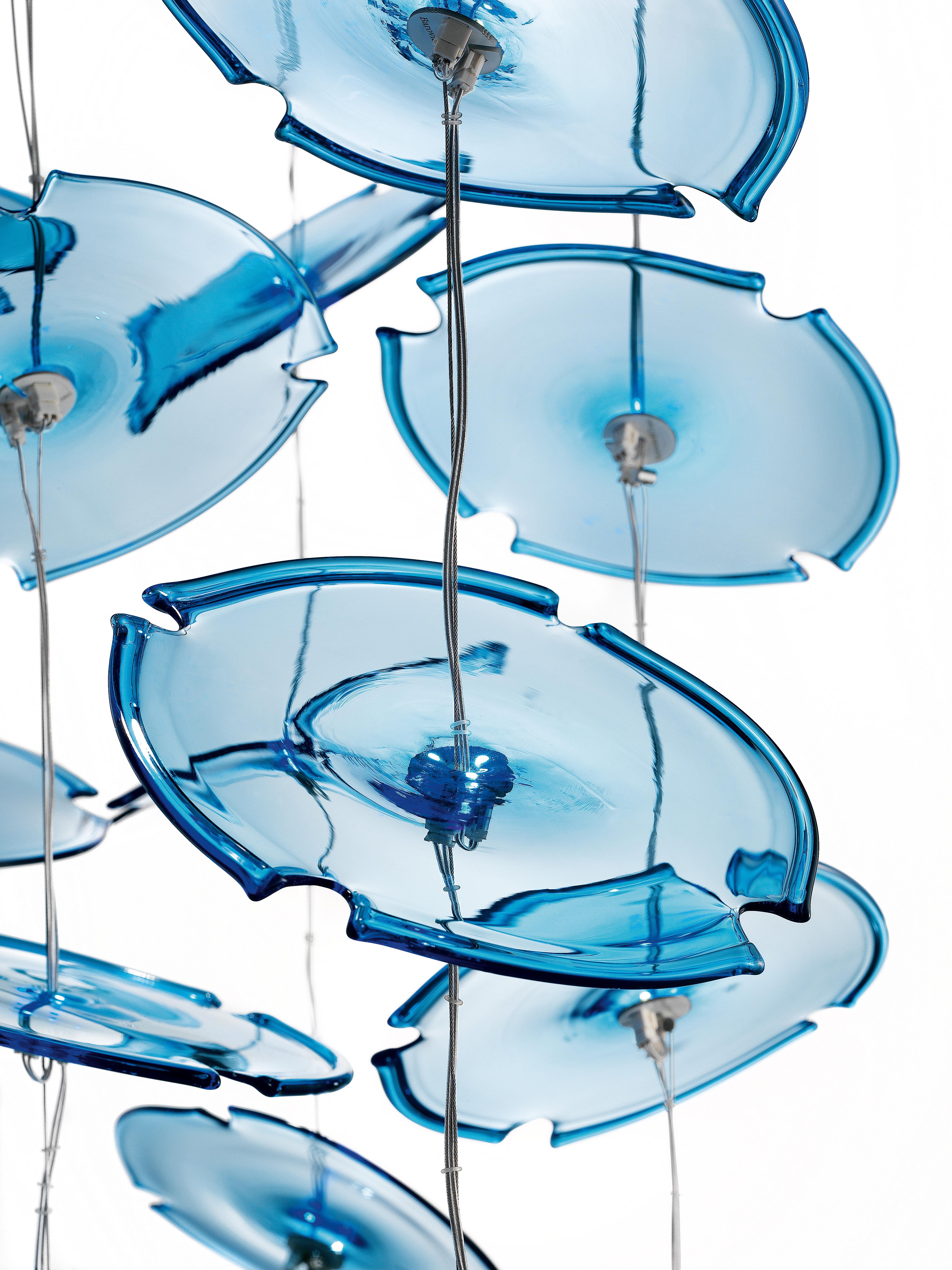 Blue (Bluastro_LQ) Exagon 7126 Suspension Lamp in Glass with Polished Chrome, by Barovier&Toso