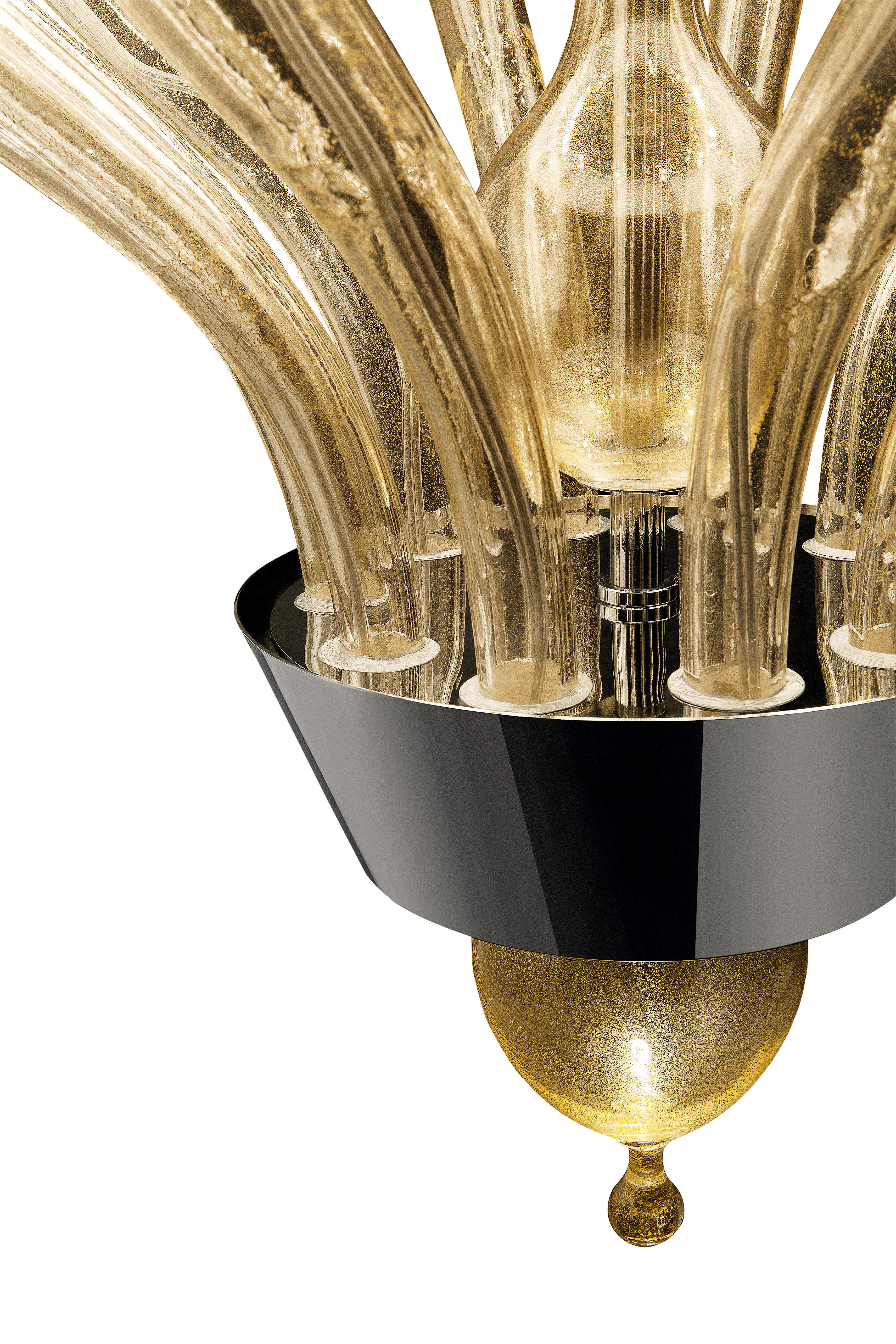 Gold (Gold_OO) Pandora 5675 10 Suspension Lamp in Glass with Black/Gold Shade, by Barovier&Toso 2