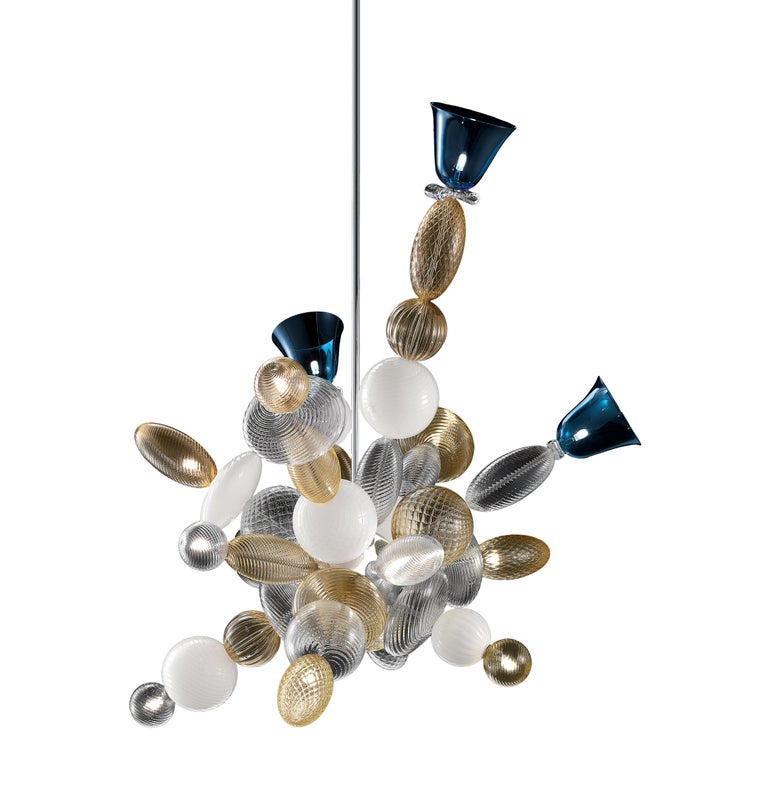 Multi (Crystal / White / Cognac / Bluastro_WR) Perseus 7265 Suspension Lamp in Glass, by Marcel Wanders