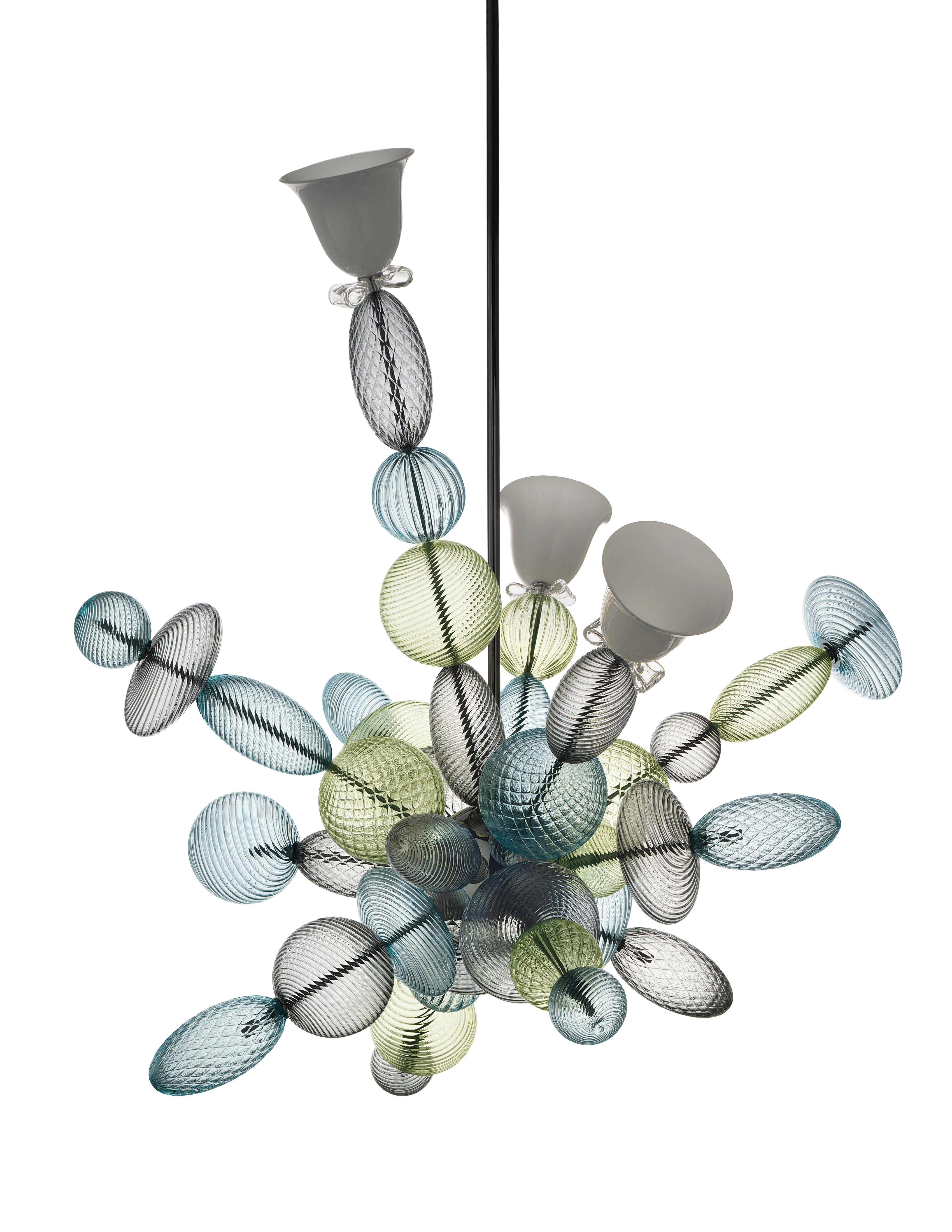 Multi (Crystal / Liquid Citron / Aquamarine / Grey / White_WZ) Perseus 7265 Suspension Lamp in Glass, by Marcel Wanders