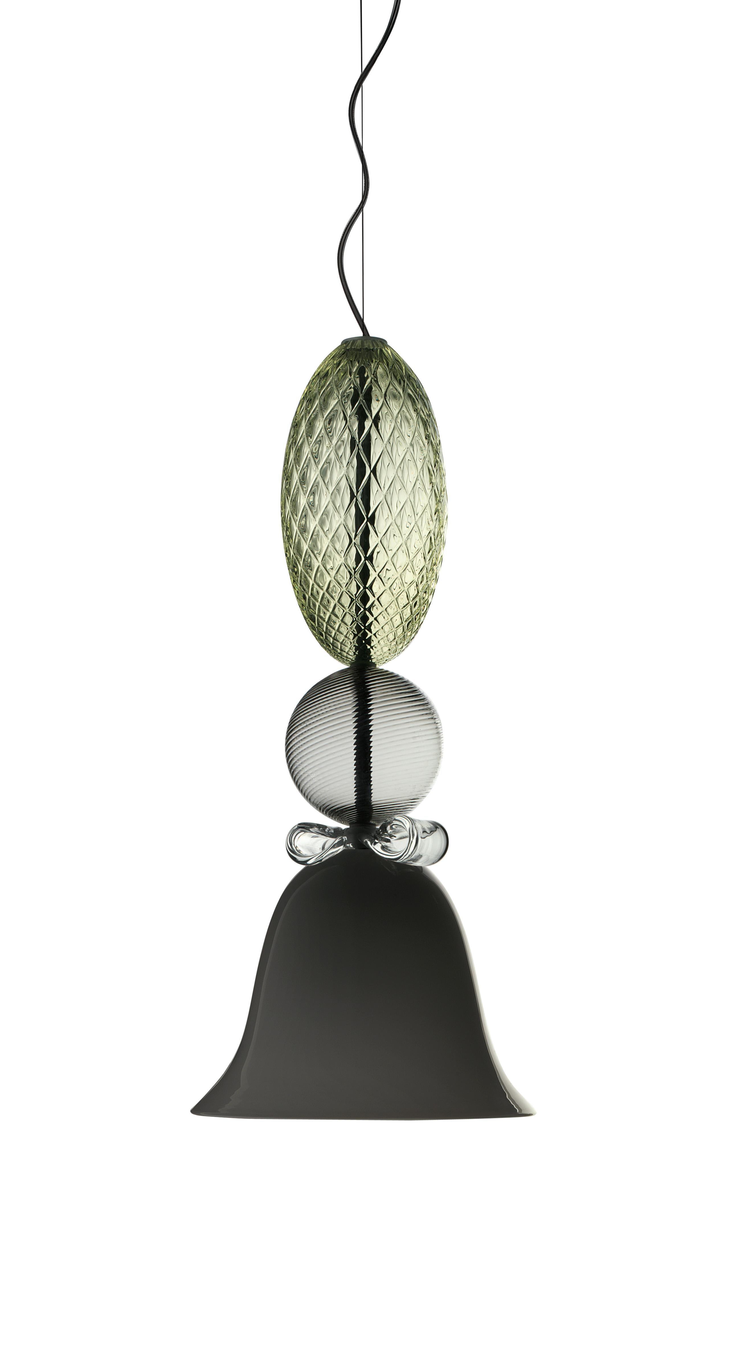 Multi (White / Crystal / Grey / Liquid Citron_WQ) Perseus 7310 Suspension Lamp in Glass, by Marcel Wanders 2