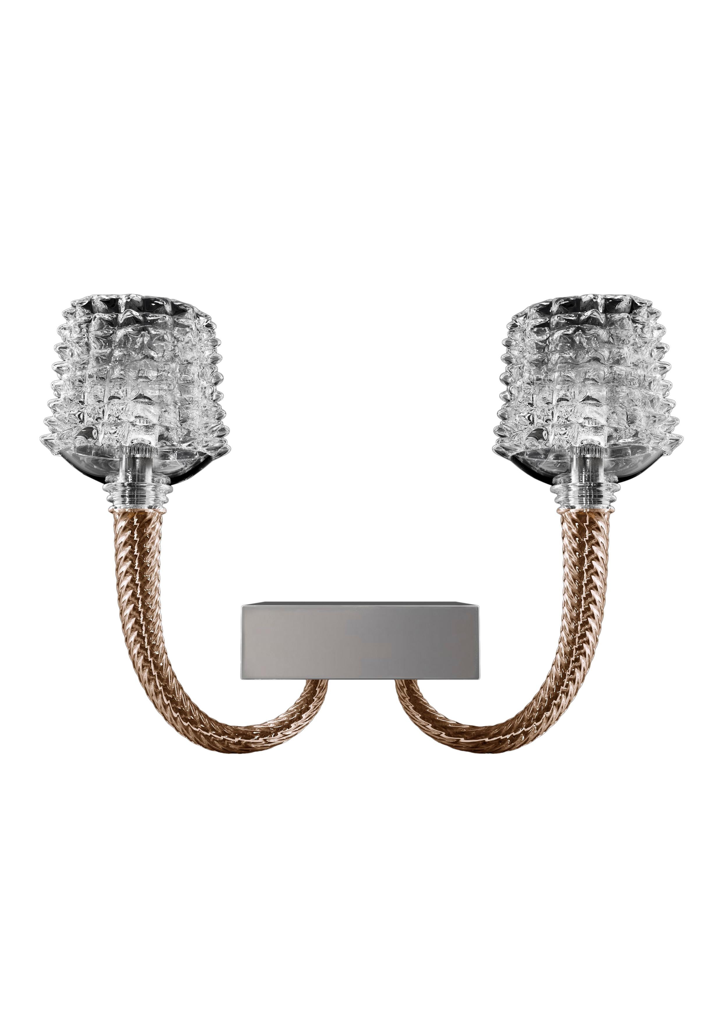 Brown (Brown_BW) Florian 5717 02 Wall Sconce in Glass with Polished Chrome Finish, by Barovier