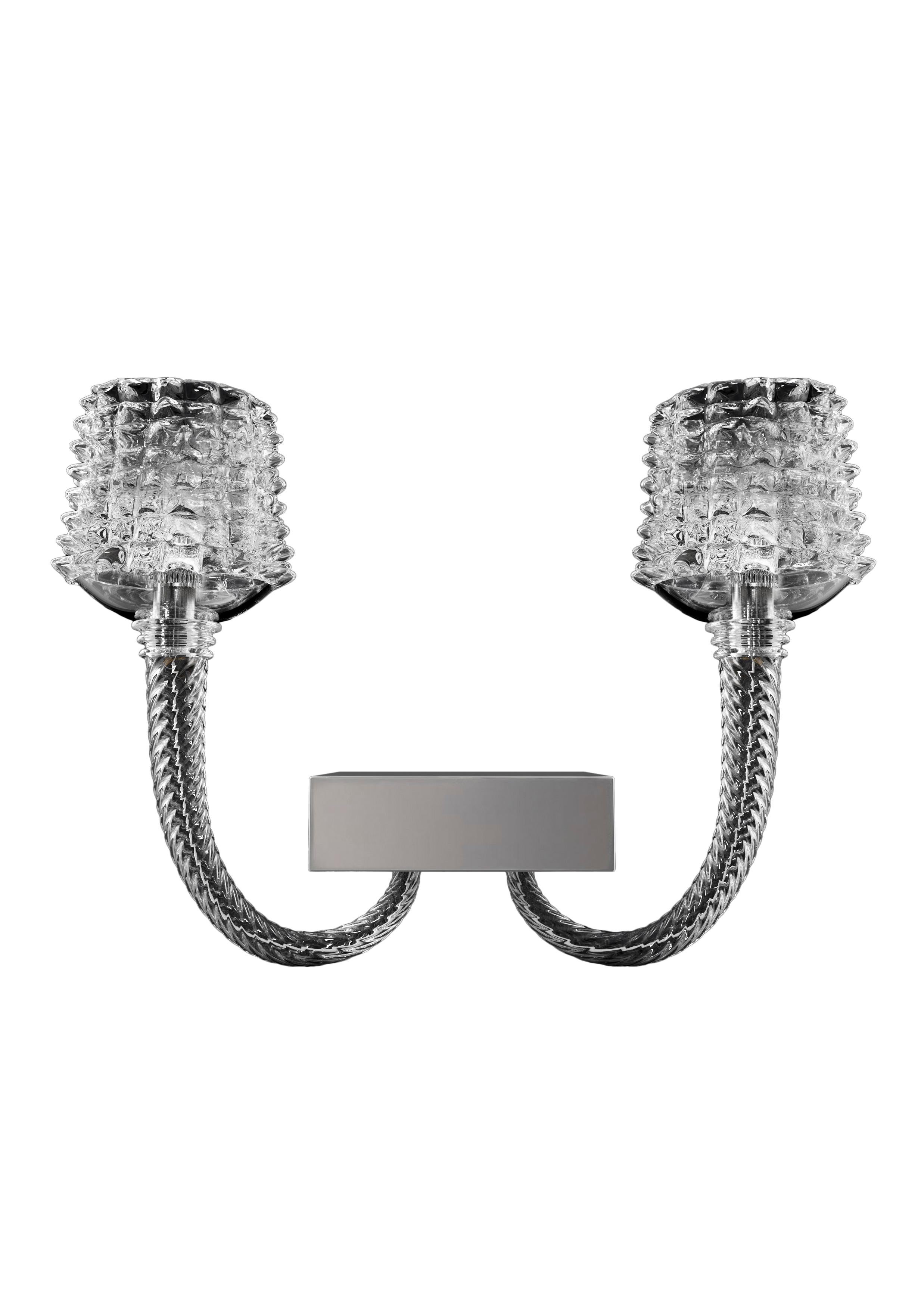 Clear (Crystal_CC) Florian 5717 02 Wall Sconce in Glass with Polished Chrome Finish, by Barovier