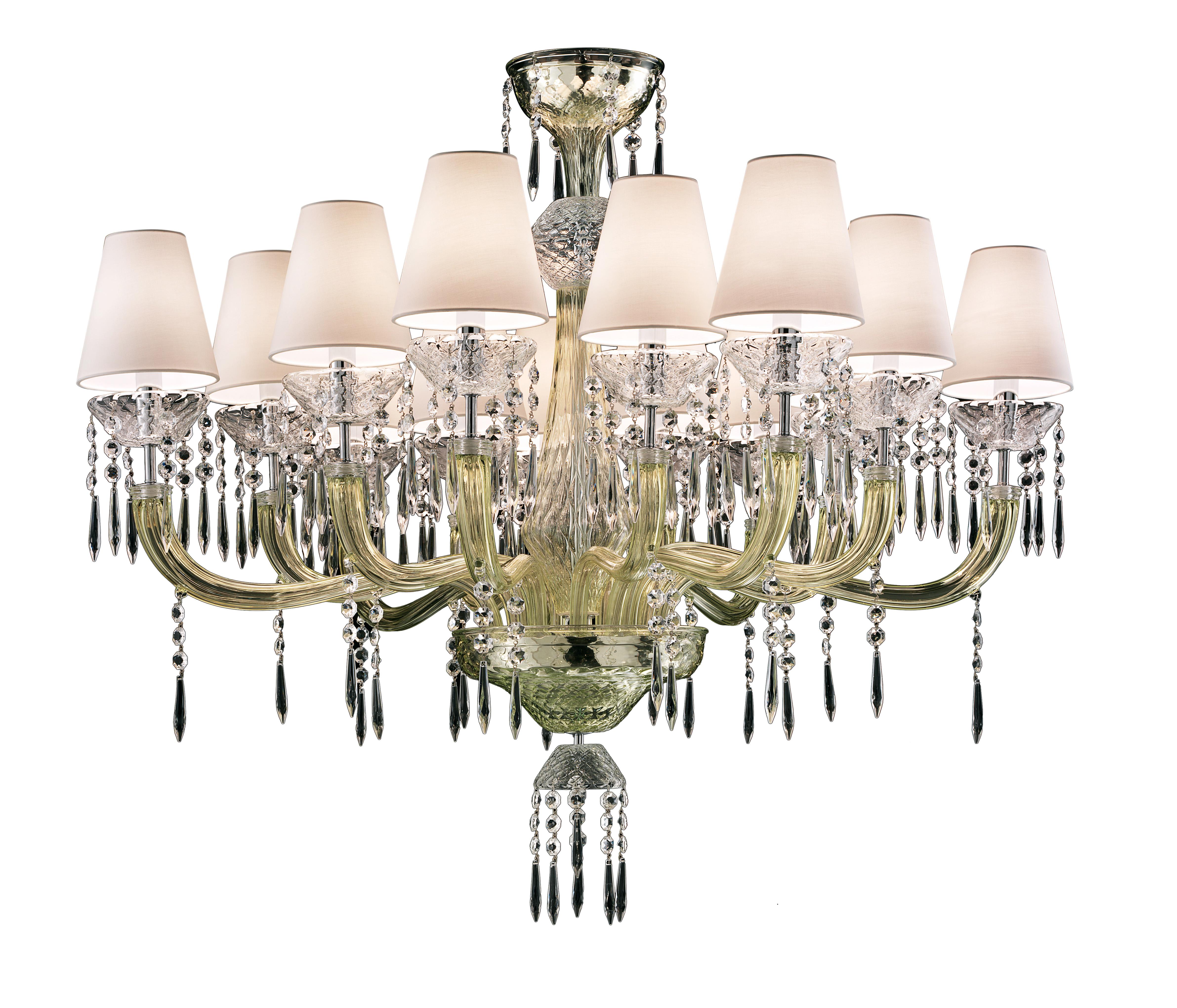 Green (Liquid Citron_EL) President 5695 14 Chandelier in Glass with White Shade, by Barovier & Toso