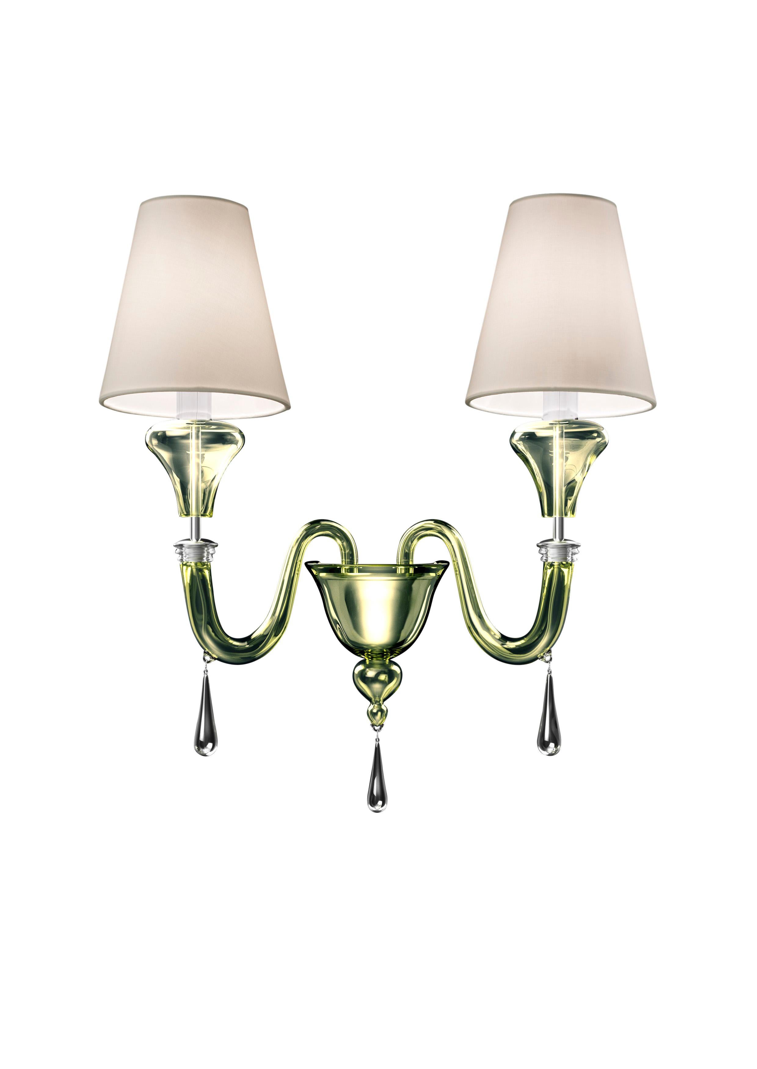 Green (Liquid Citron_EL) Maryland 5587 02 Chandelier in Glass with White Shade, by Barovier & Toso