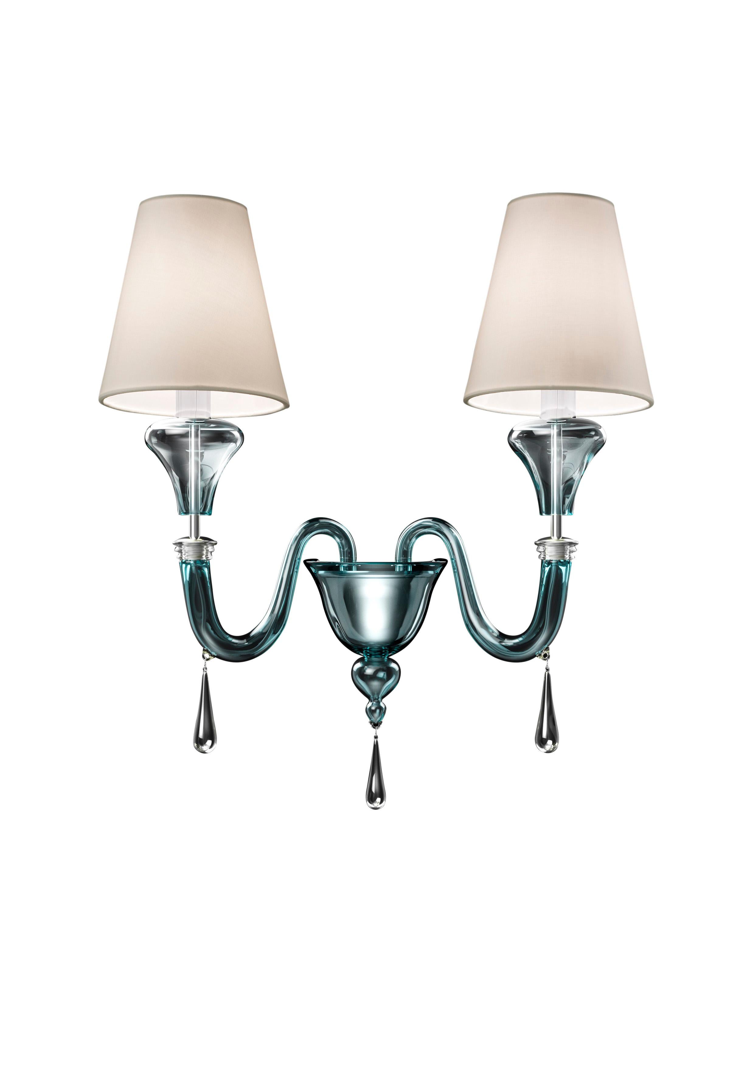 Blue (Aquamarine_AQ) Maryland 5587 02 Chandelier in Glass with White Shade, by Barovier & Toso