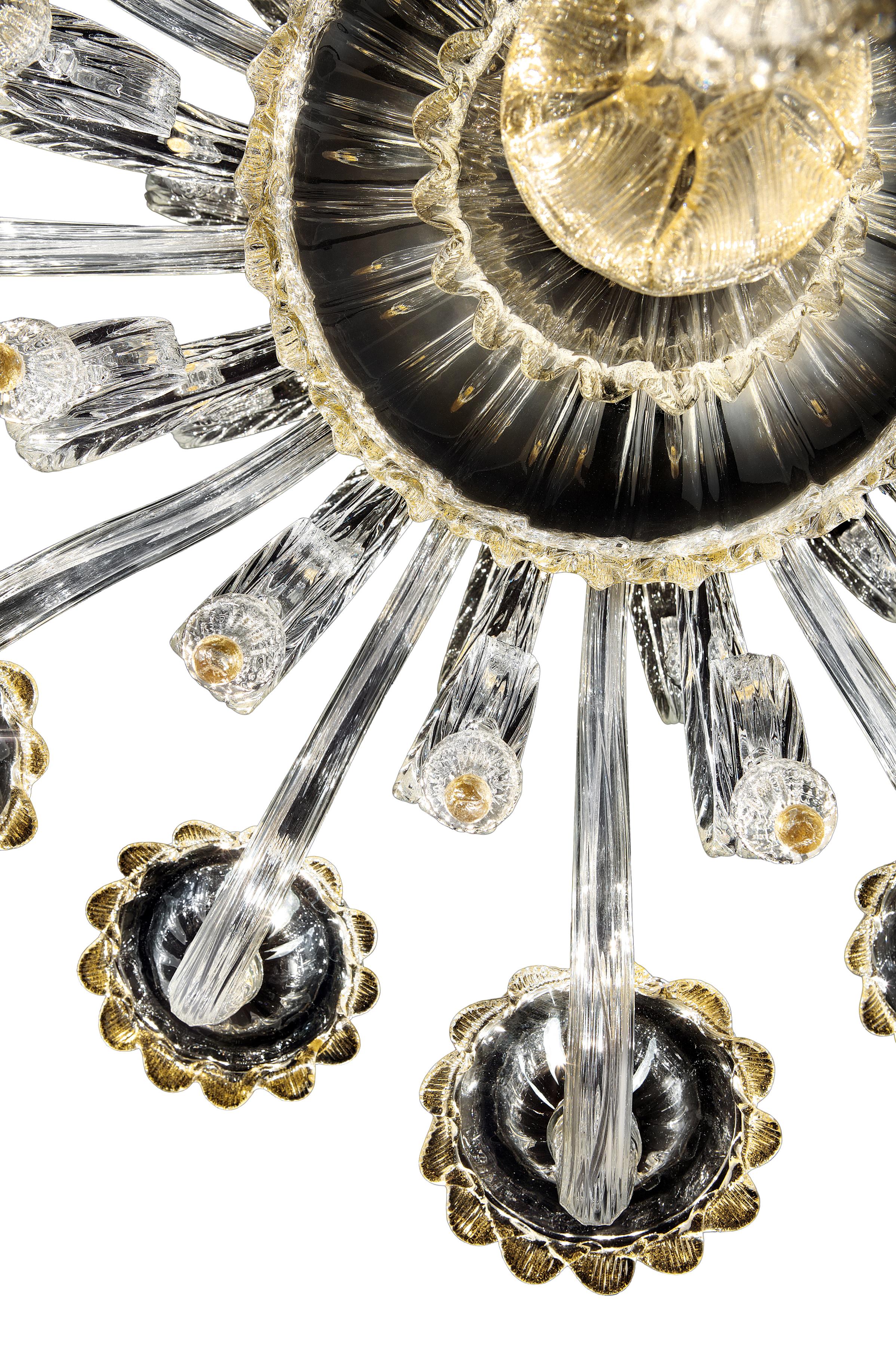 Yellow (Crystal Gold Decoration_DO) Rabat 4513 12 Chandelier in Glass, by Barovier & Toso 2