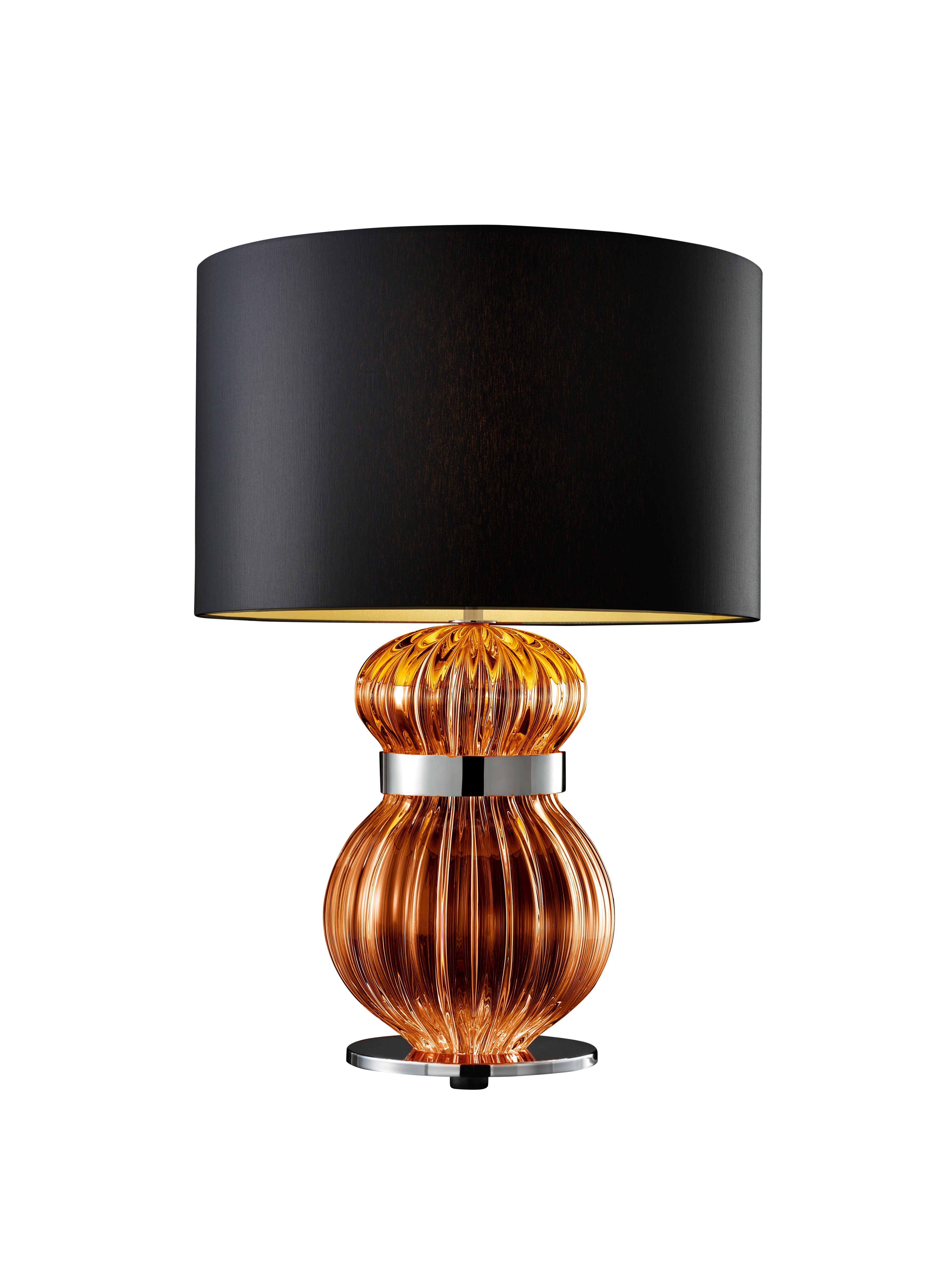 Orange (Caramel_CA) Medina 5686 Table Lamp in Glass with Black/Gold Shade by, Barovier&Toso