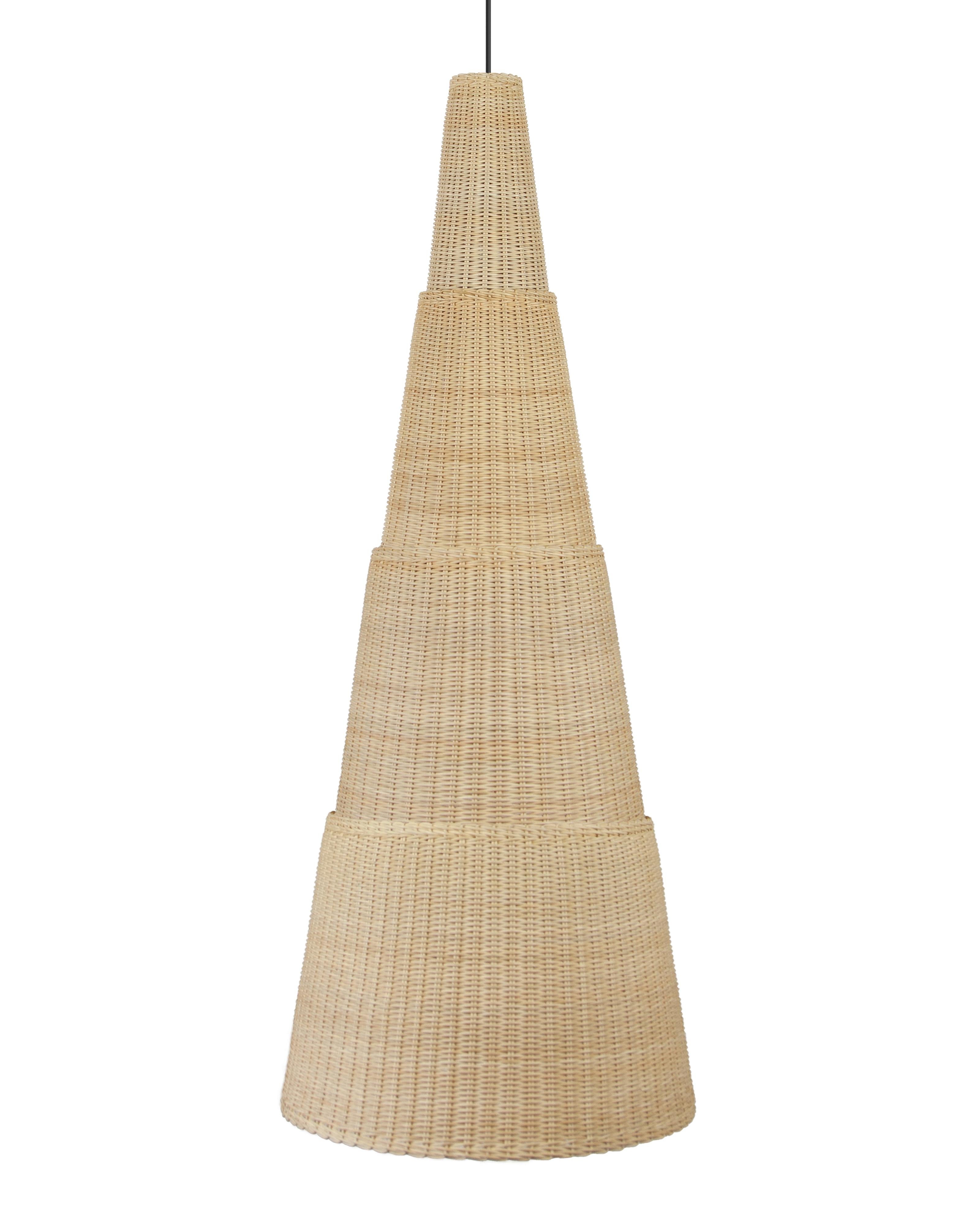 Beige (Natural) Bottega Intreccio Seia 140 Pendant in Bamboo Wicker, by Maurizio Bernabei