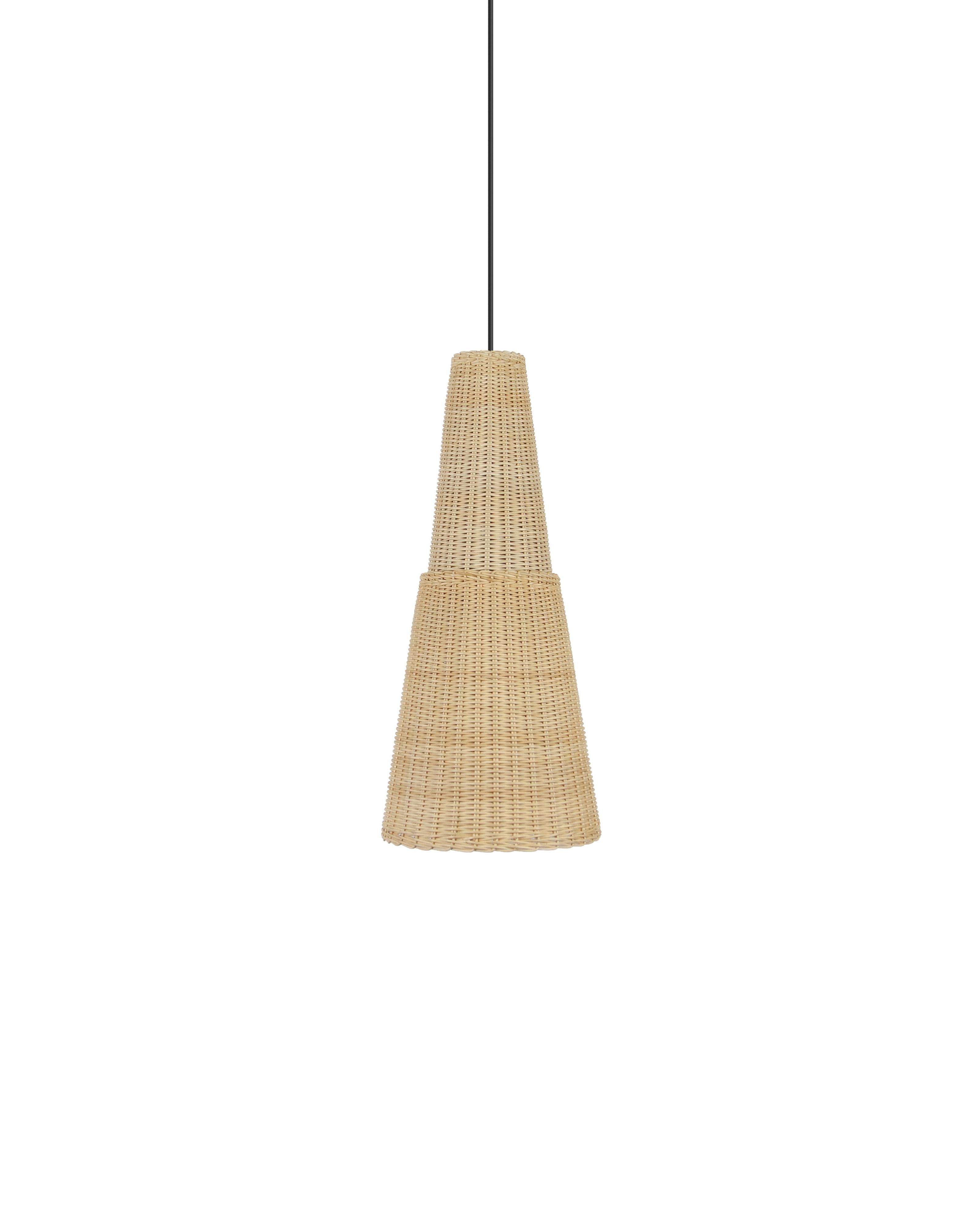 Beige (Natural) Bottega Intreccio Seia 66 Pendant in Bamboo Wicker, by Maurizio Bernabei