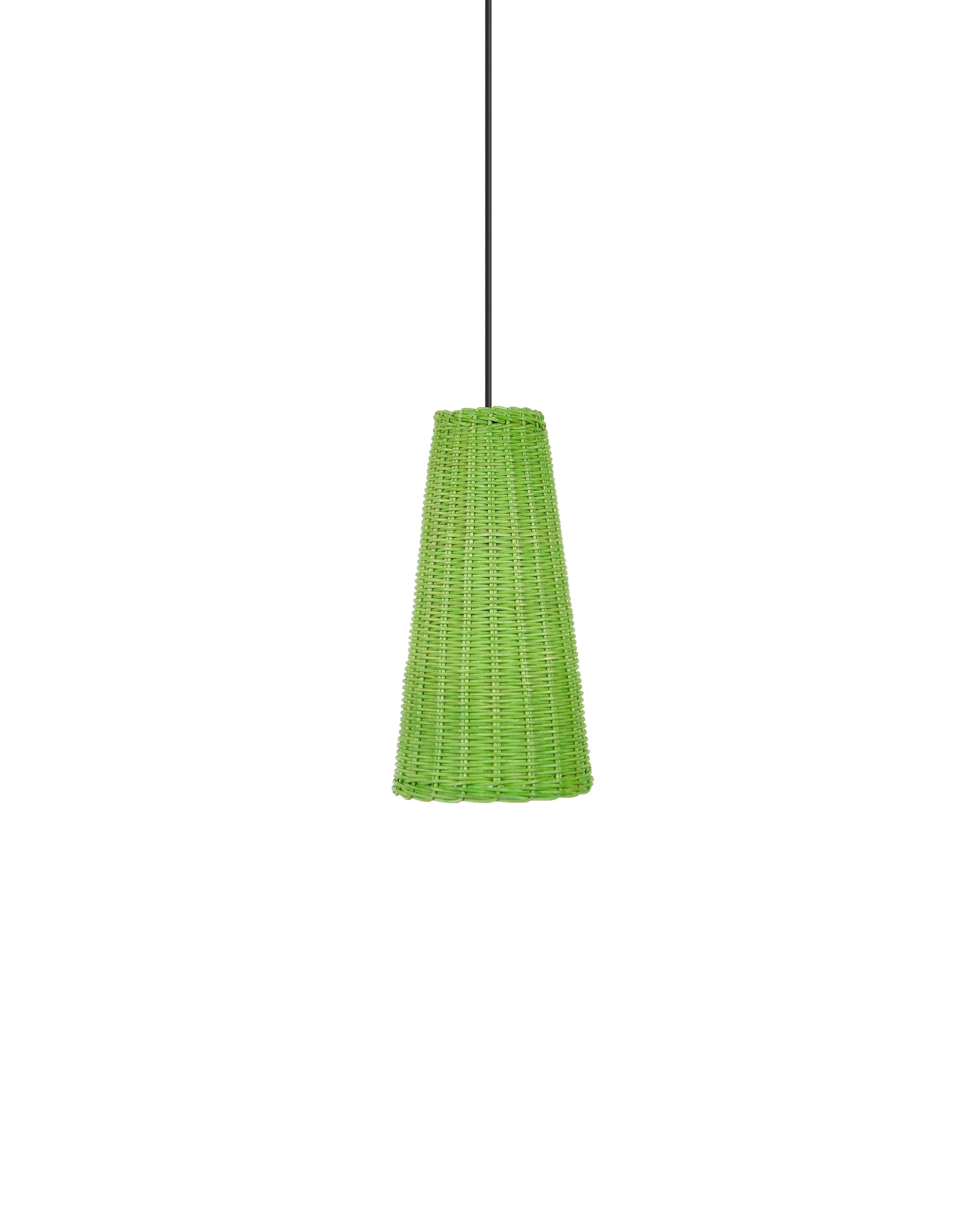 Green (Salvia) Bottega Intreccio Seia 35 Pendant in Bamboo Wicker, by Maurizio Bernabei