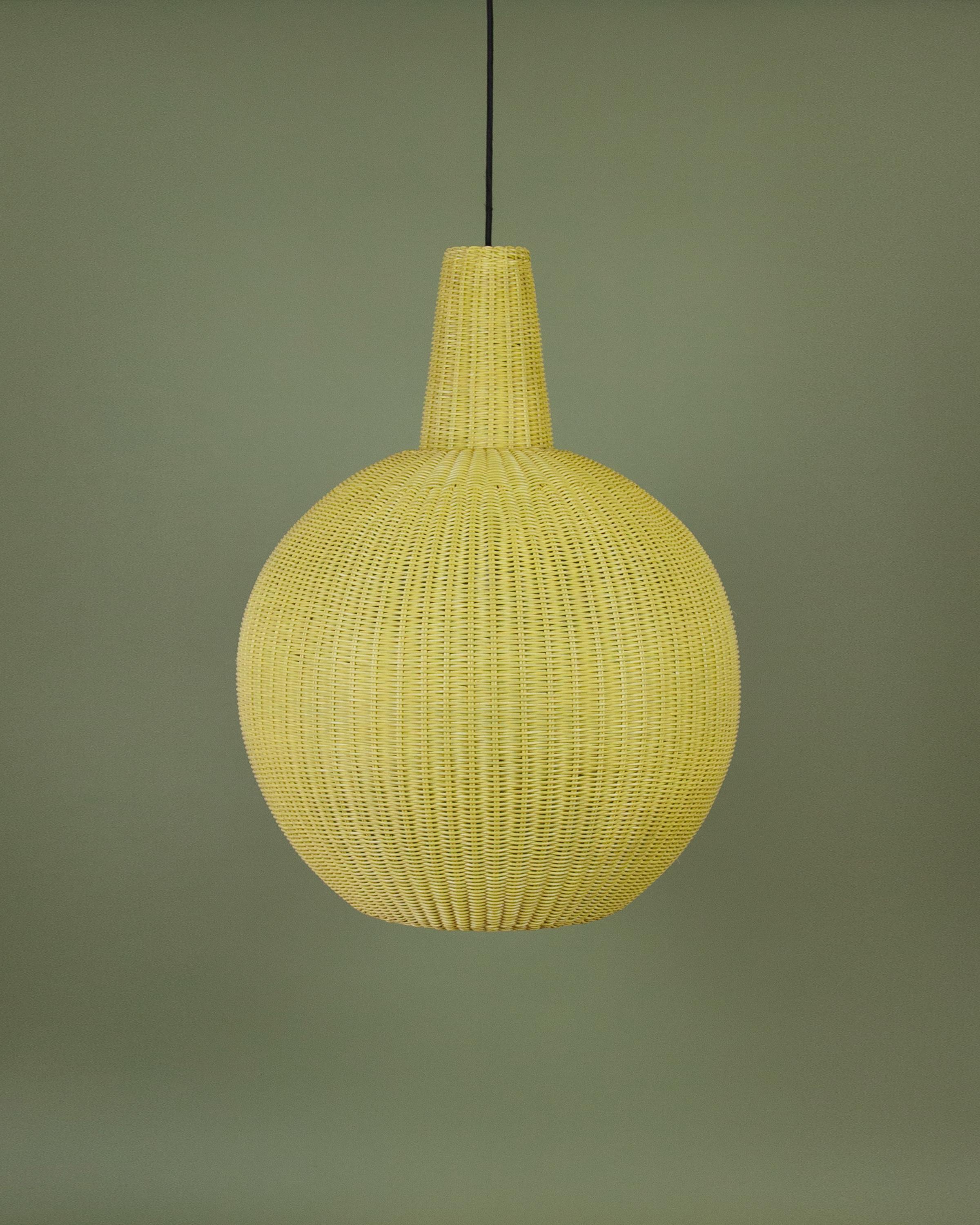 Yellow (Senape) Bottega Intreccio Sfera Pendant in Bamboo Wicker, by Maurizio Bernabei 2