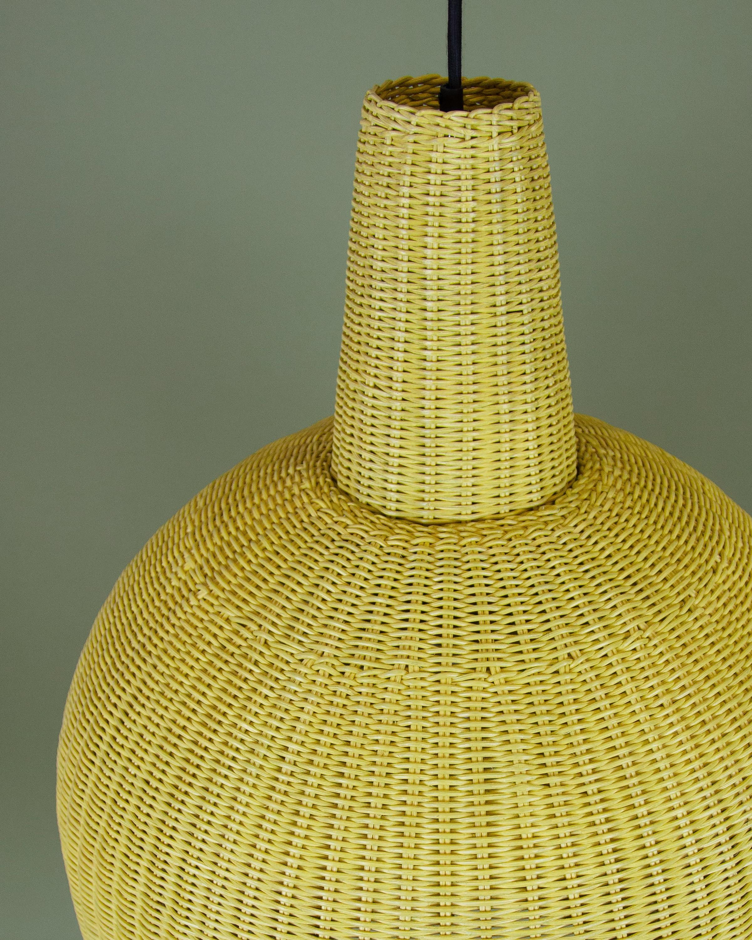 Yellow (Senape) Bottega Intreccio Sfera Pendant in Bamboo Wicker, by Maurizio Bernabei 6
