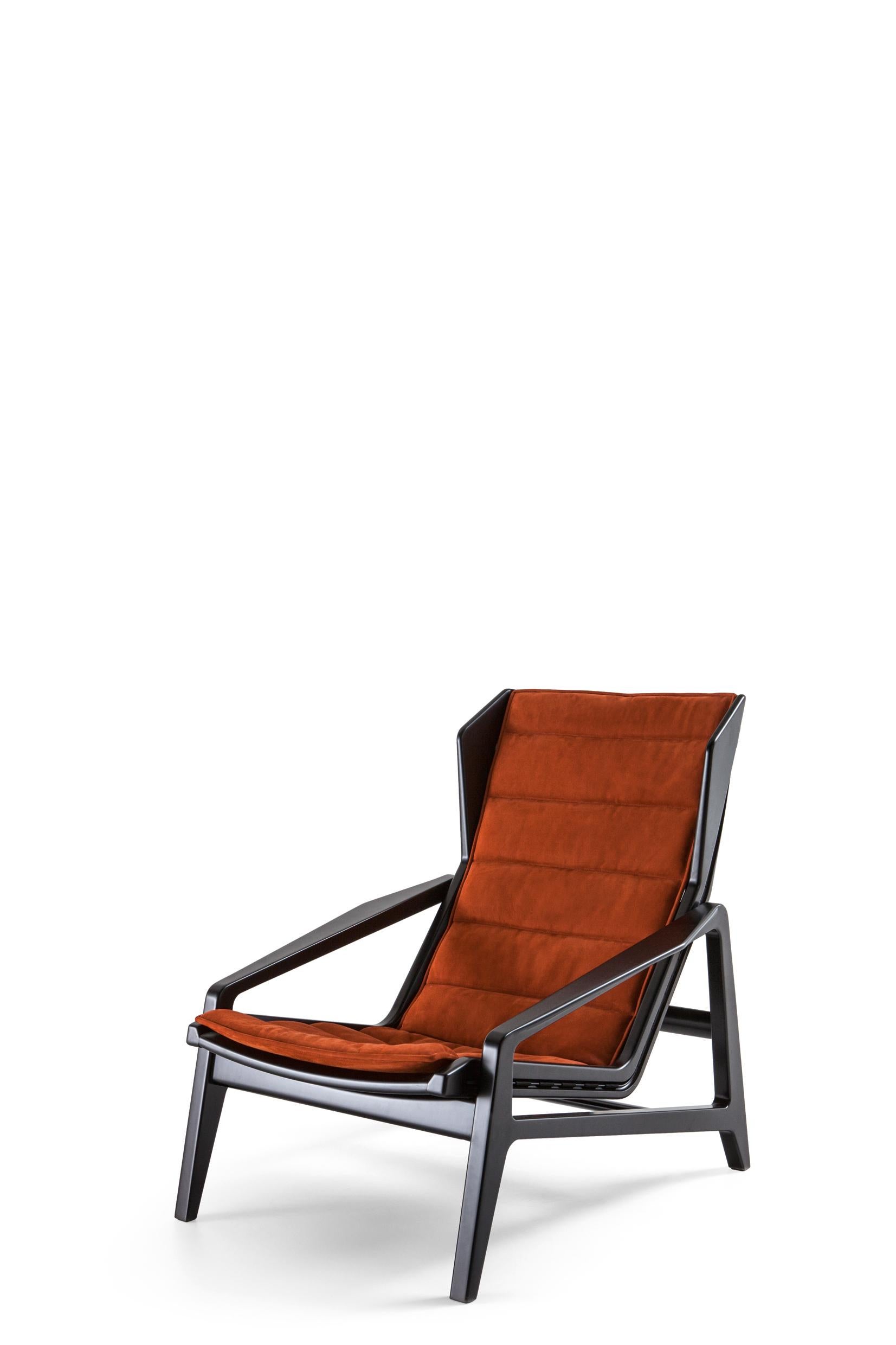 Brown (SD974_Rust) Armchair in Leather and Glossy Black Wood Molteni&C by Gio Ponti - D.156.3 2