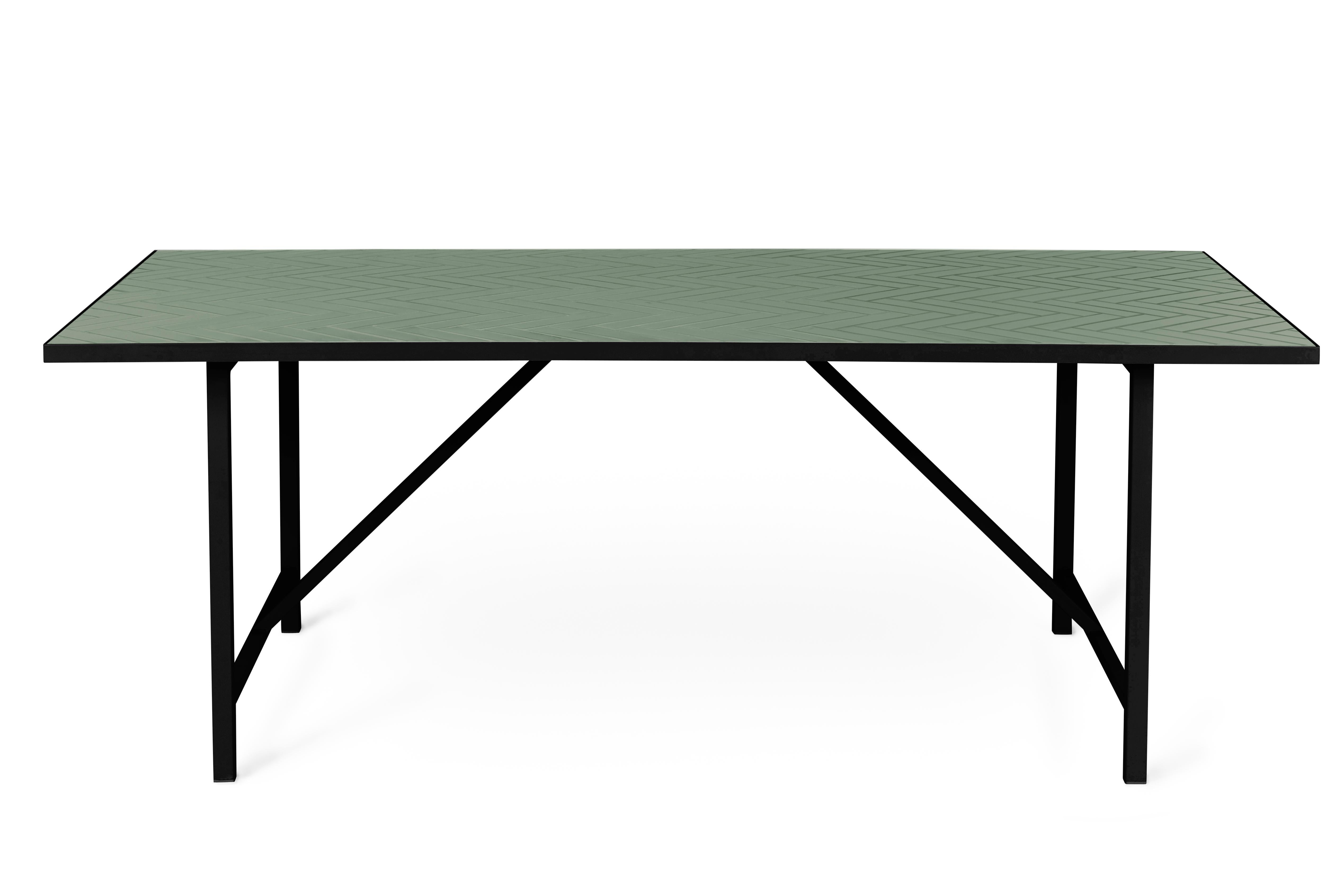 For Sale: Green (Forest green) Herringbone Dining Table, by Charlotte Høncke from Warm Nordic