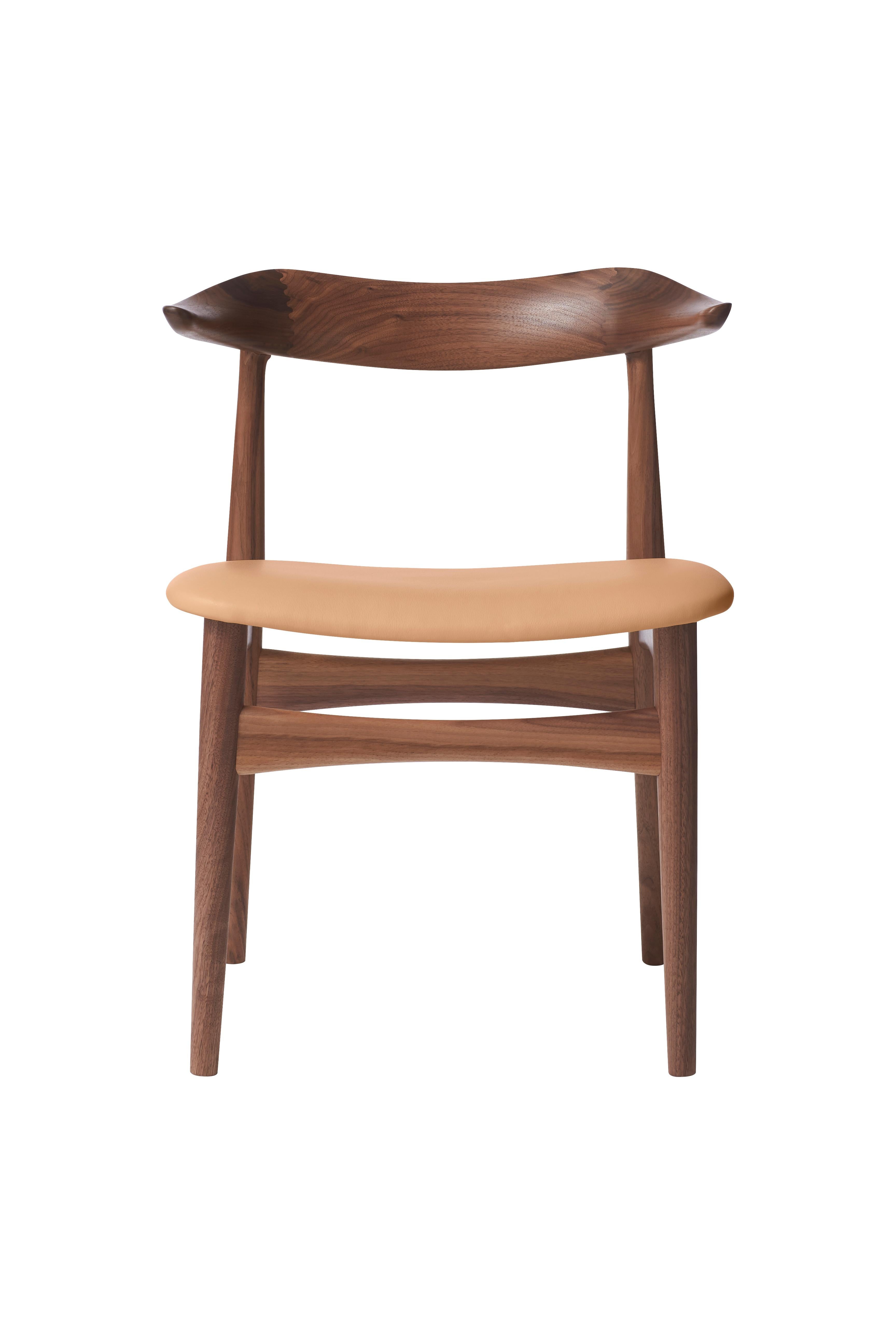 For Sale: Pink (Soavé) Cow Horn Walnut Chair, by Knud Færch from Warm Nordic