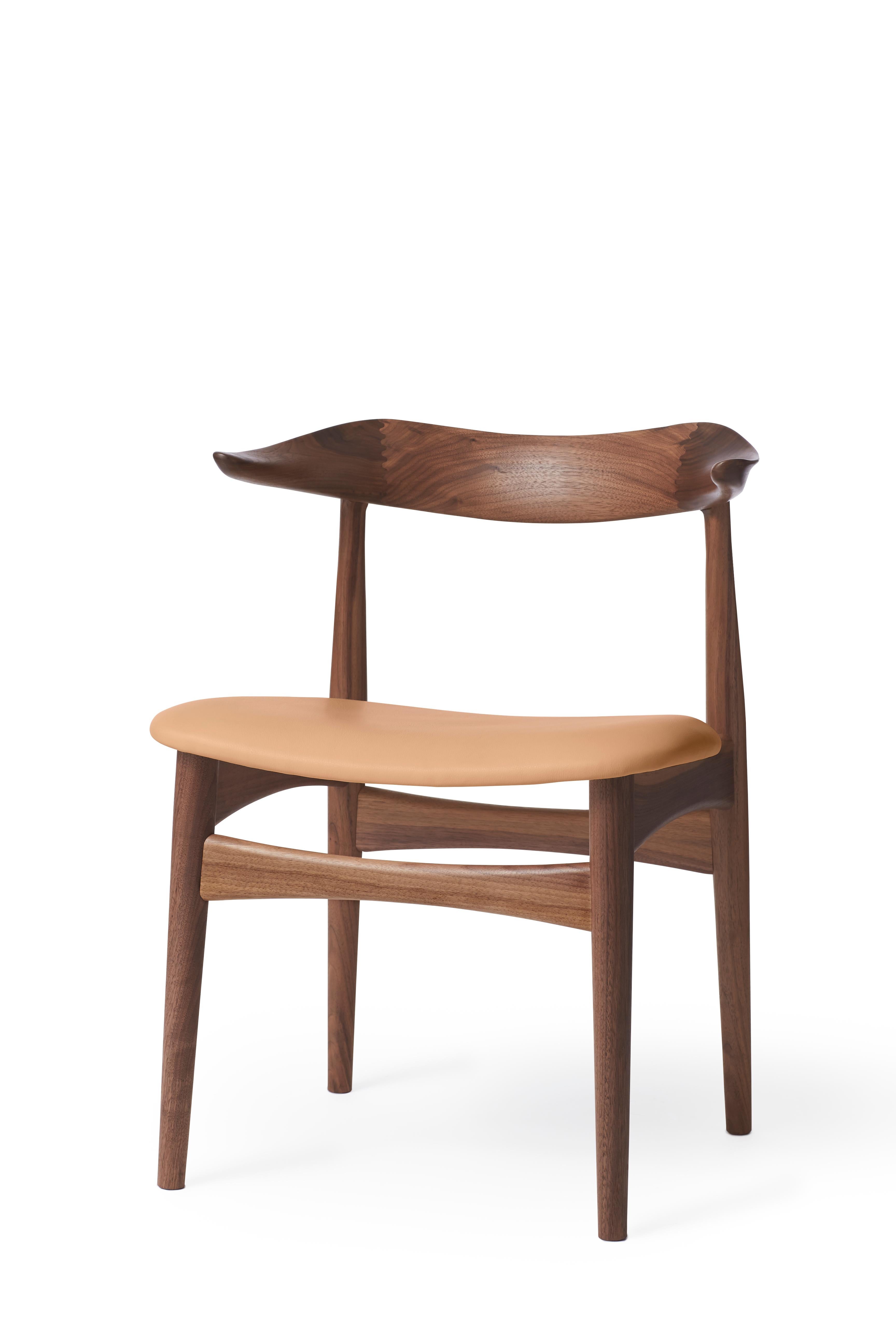 For Sale: Pink (Soavé) Cow Horn Walnut Chair, by Knud Færch from Warm Nordic 2