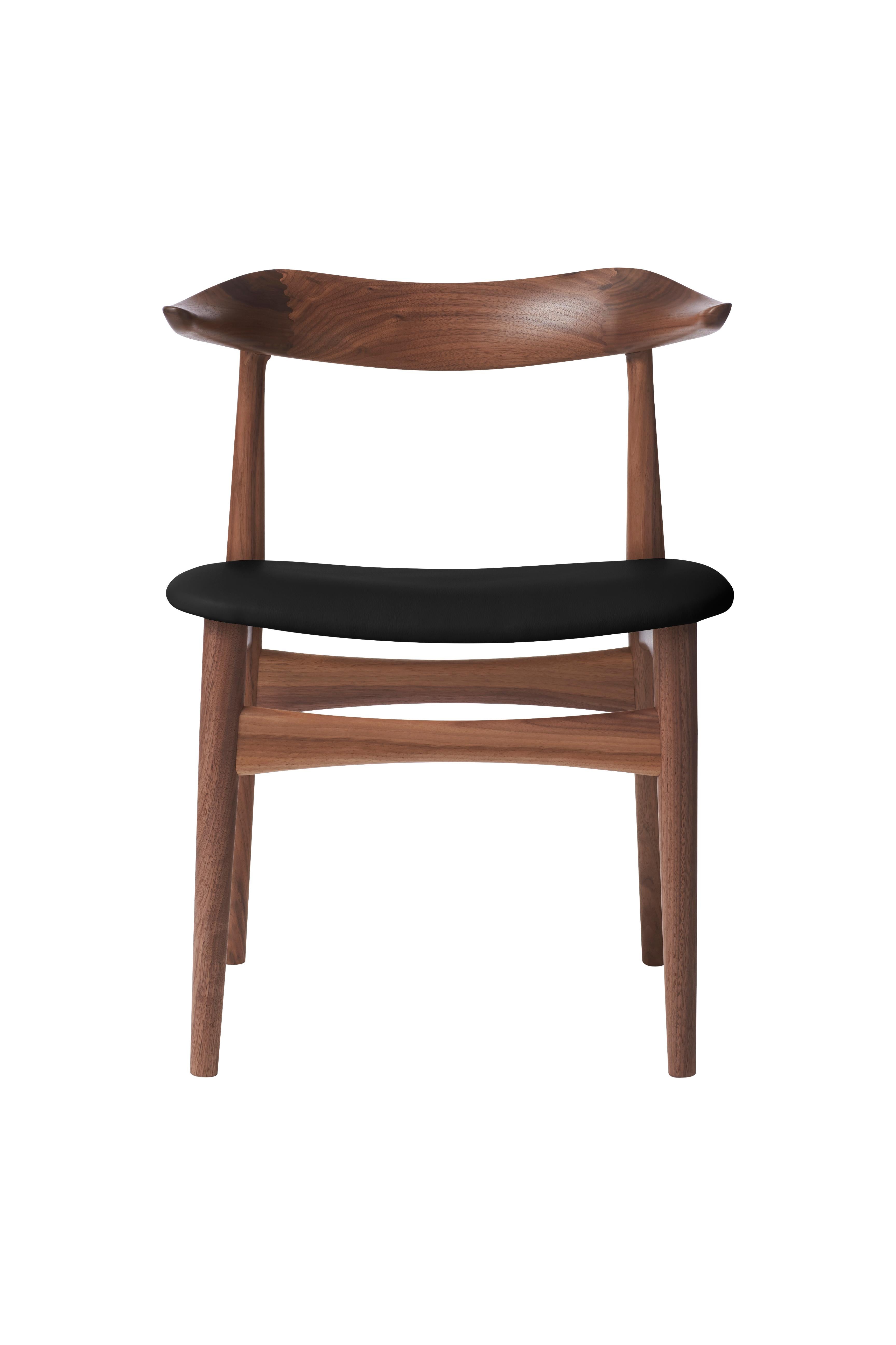 For Sale: Black (Prescott 207) Cow Horn Walnut Chair, by Knud Færch from Warm Nordic