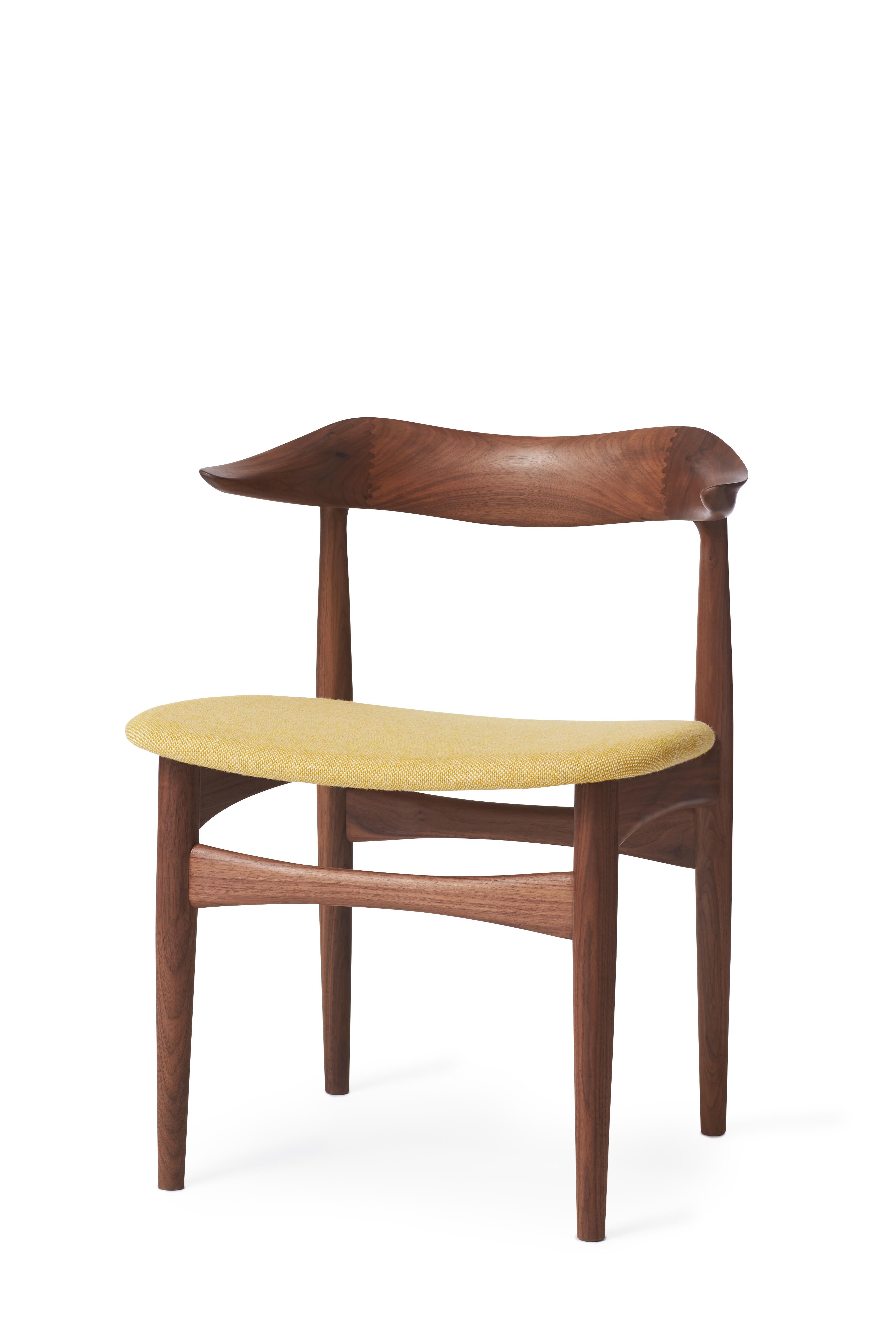 For Sale: Yellow (Halling 407) Cow Horn Walnut Chair, by Knud Færch from Warm Nordic 2