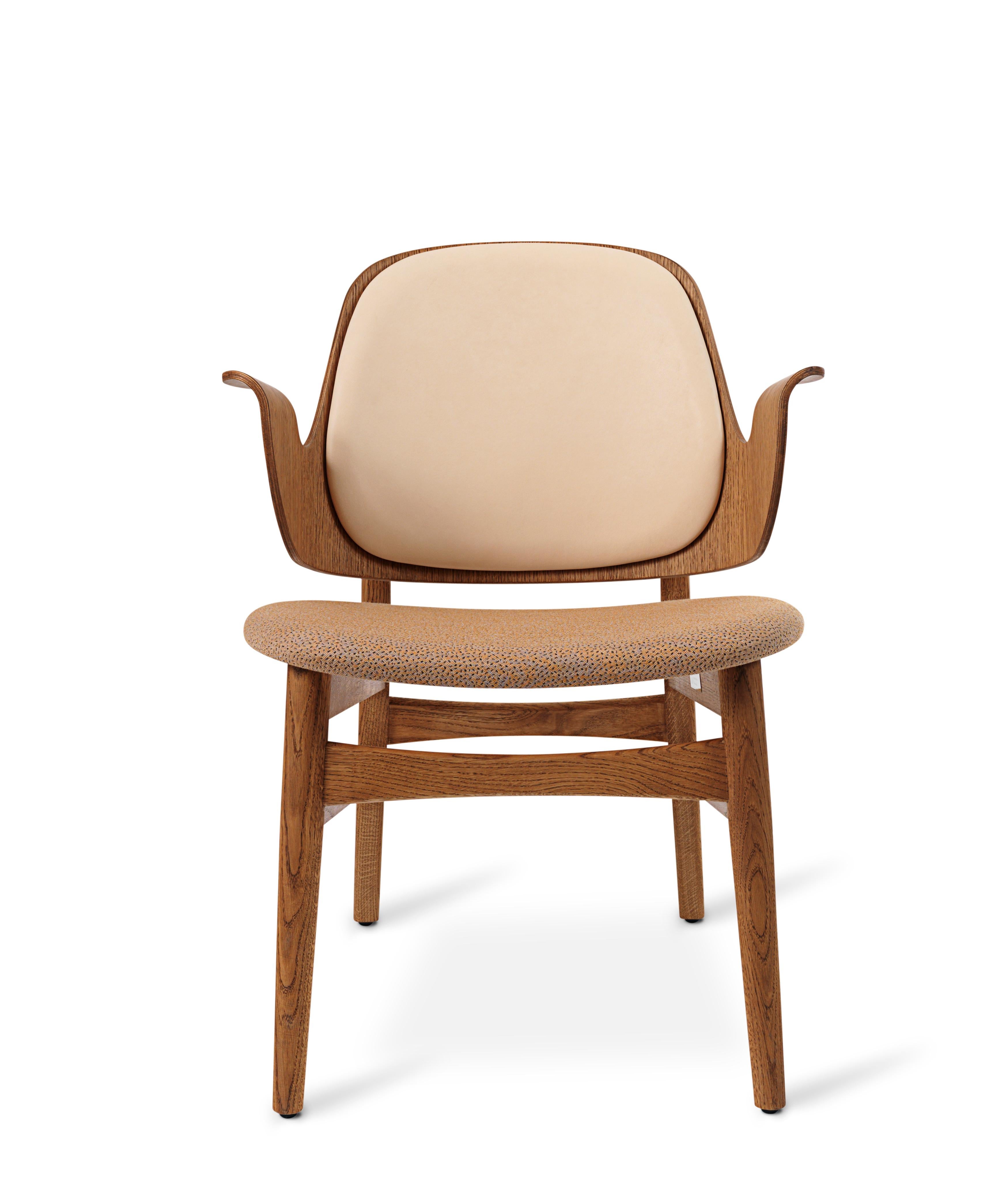 For Sale: Beige (Vegetal/Sprinkles254) Warm Nordic Gesture Monochrome Fully Upholstered Lounge Chair in Teak Oak