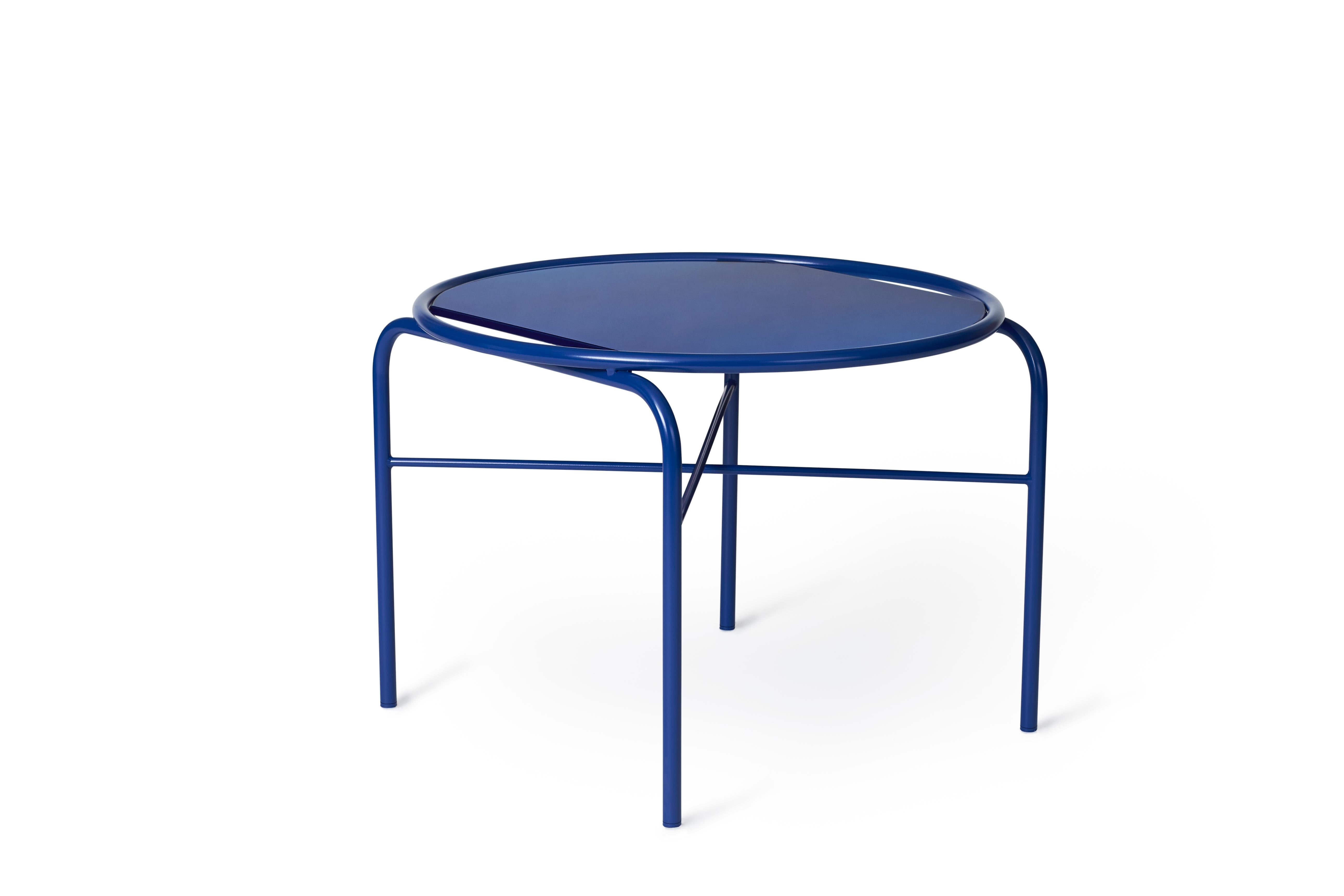 For Sale: Blue (Glass blue) Secant Circle Table in Steel Frame, by Sara Wright Polmar from Warm Nordic 2