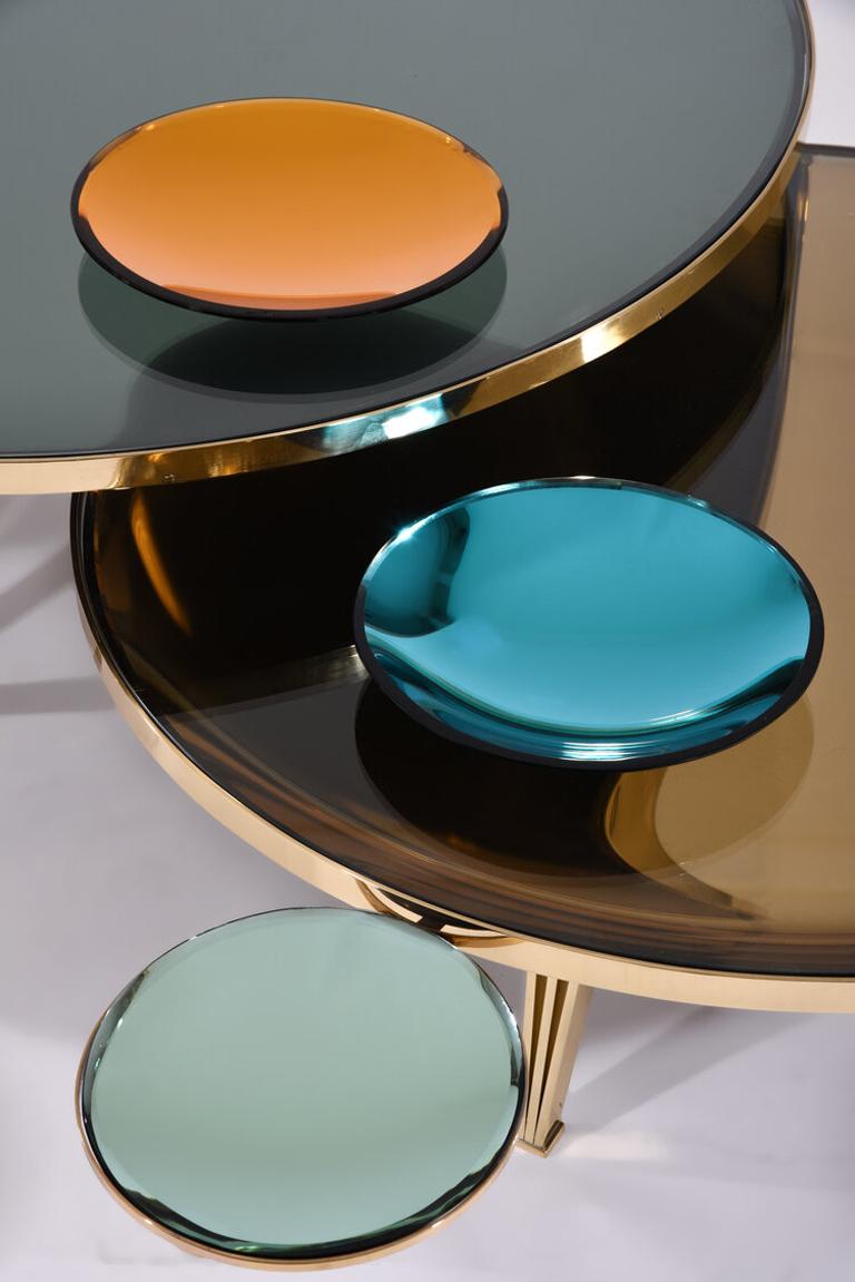 Yellow (POLISHED BRASS) Riflesso Coffee Tables by Form A-Set of Three 4