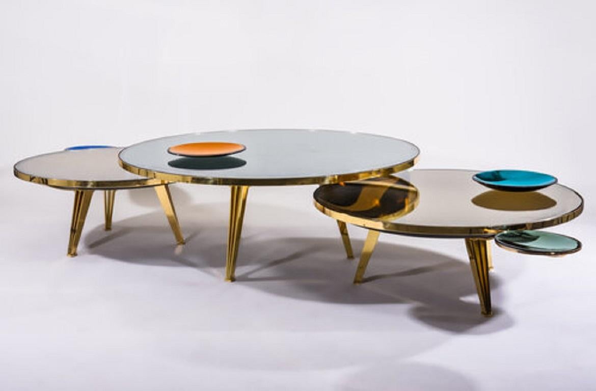 Yellow (POLISHED BRASS) Riflesso Coffee Tables by Form A-Set of Three 2