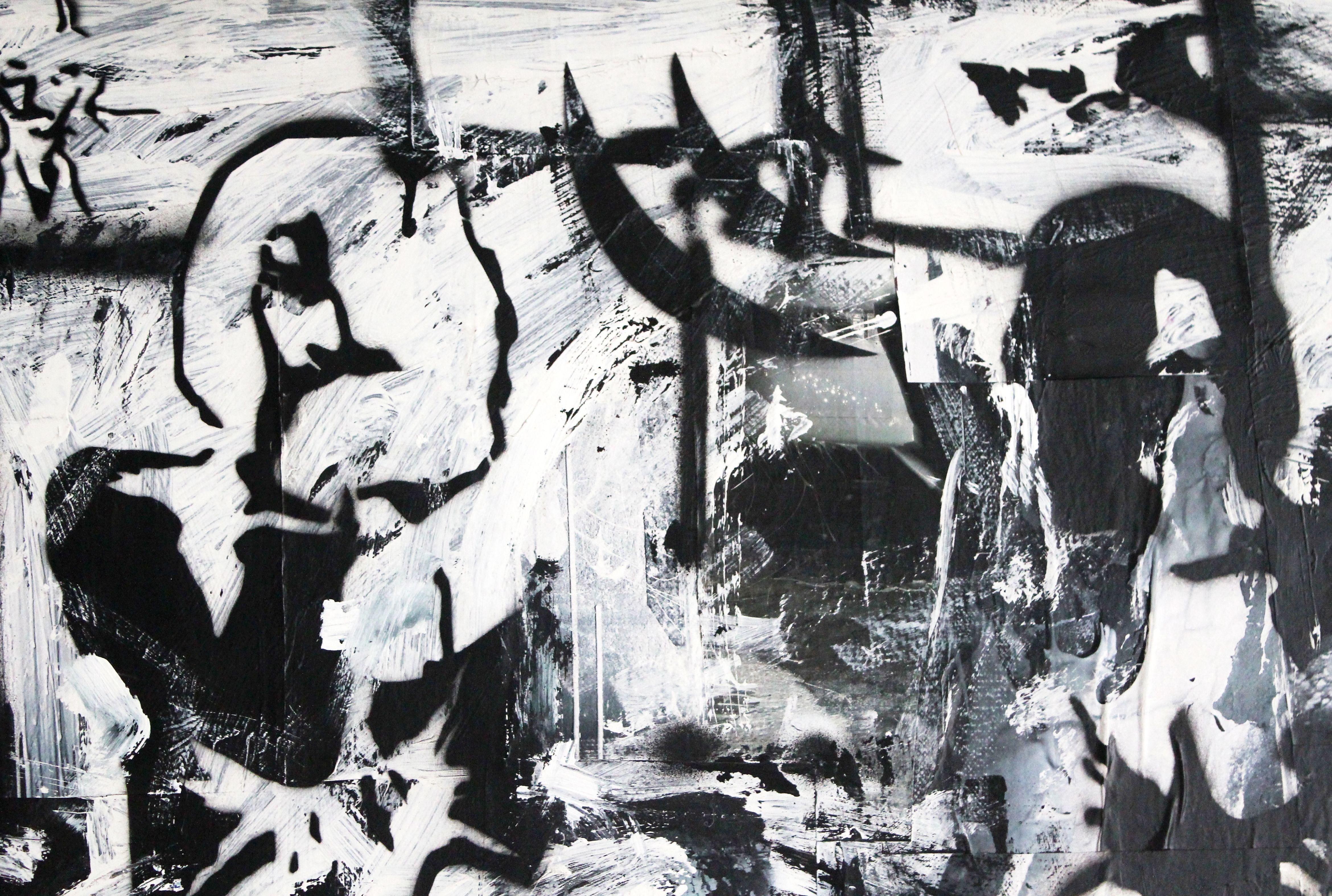 Blanco y negro, Pintura, Acrílico sobre lienzo - Abstract Painting Negro de Pamela Rys