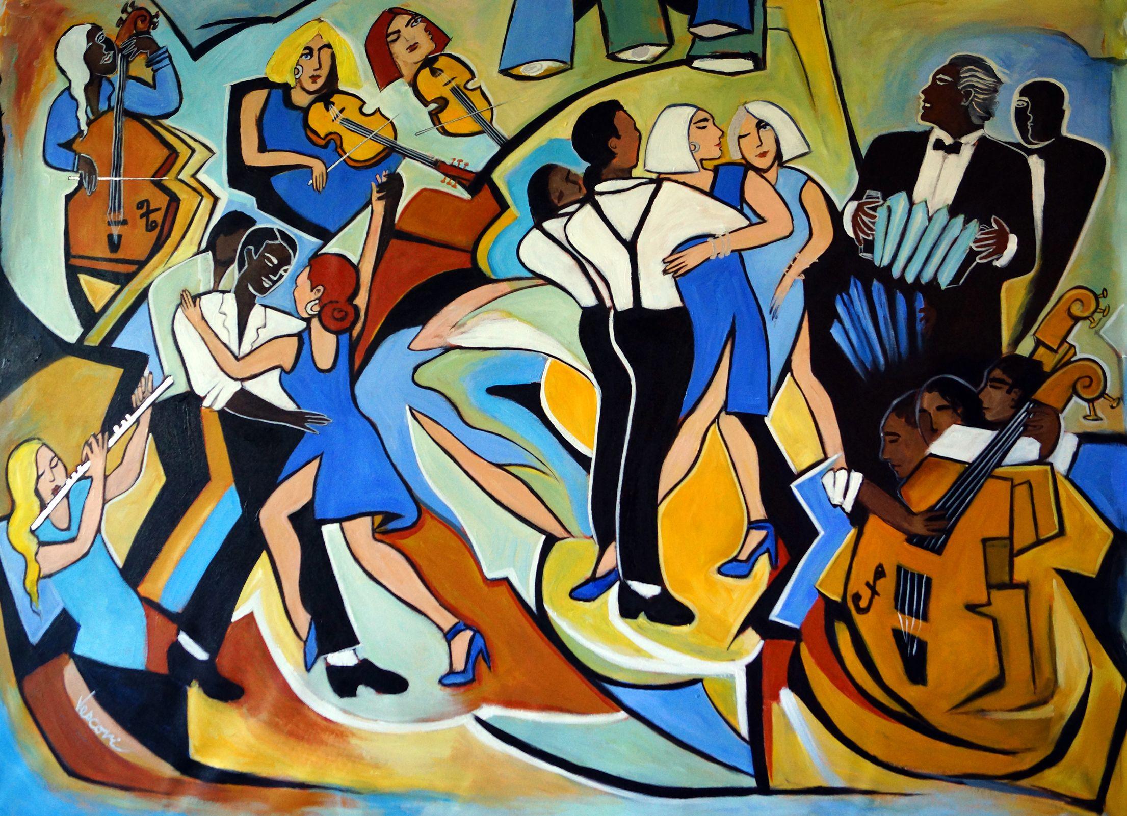 Kobaltblauer Tango, Gemälde, Acryl auf Leinwand – Painting von Valerie Vescovi