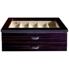 Black Polished Watch Box for 9 Watches with Suede and Leather Detail by Agresti