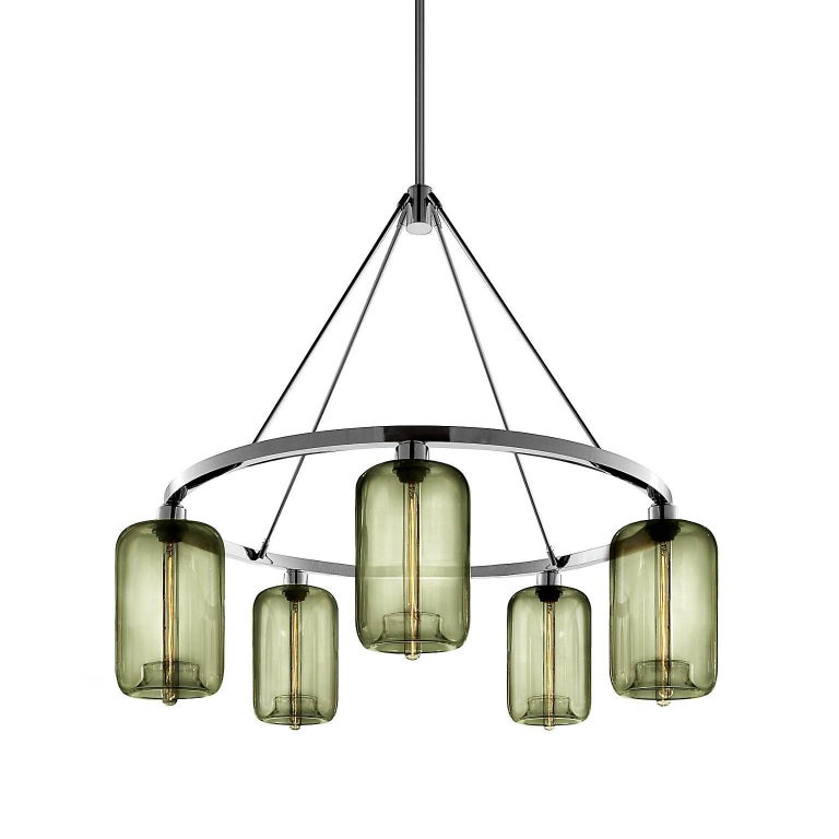 Pod Smoke Handblown Modern Glass Polished Nickel Chandelier Light Pod Smoke Handblown Modern Glass Polished Nickel Chandelier Light Made In Usa For