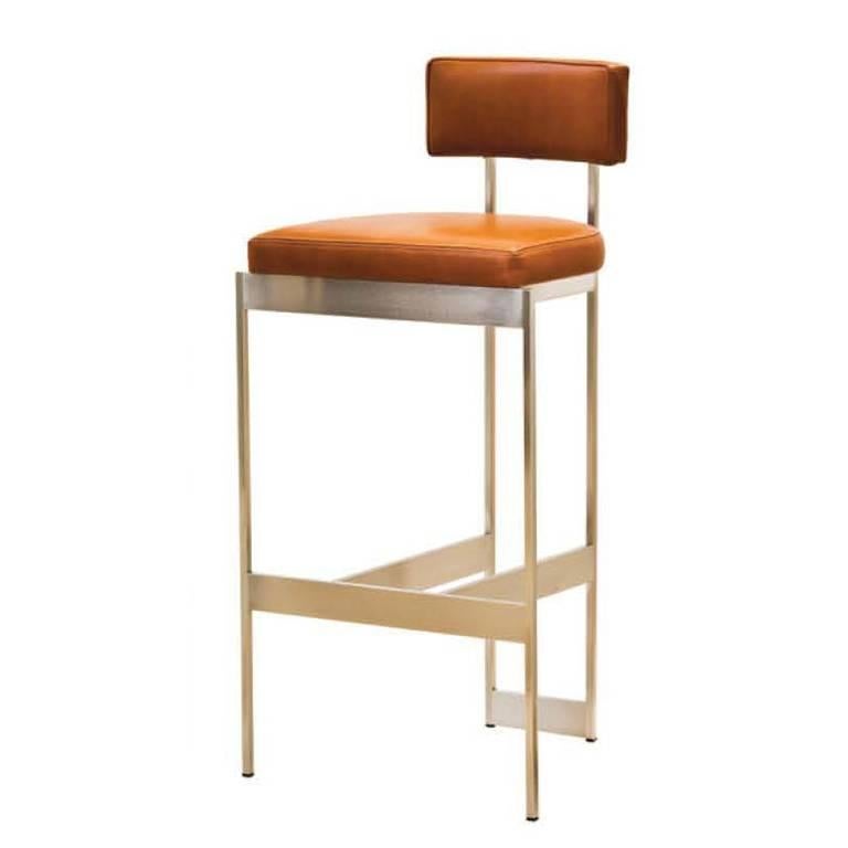 Alto Counter Stool in Tan Leather with Satin Nickel Finish by Powell