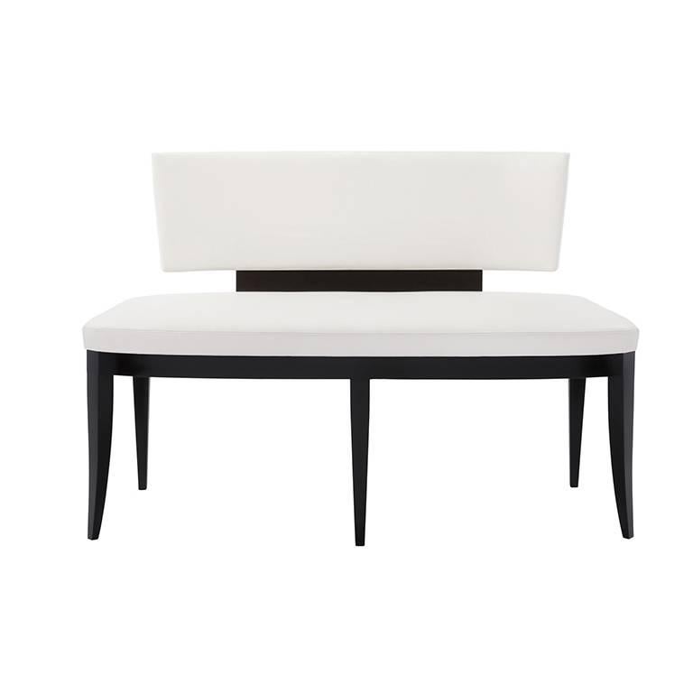 Park Avenue Bench In White Leather With Black Wood Frame By Powell Dining Height Bench Seating With Elegantly Tapered Show Wood Legs And Lumbar Stem Tight