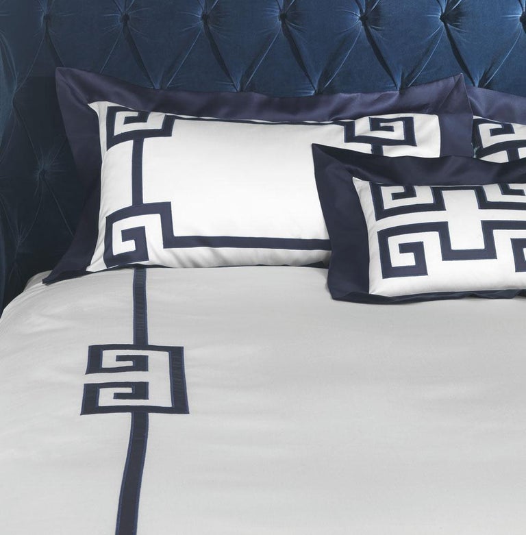 Gianfranco Ferré Greek Key Bed Linen Set In Blue Satin For At Duvet Set Bed Pillowcases In Solid Color White Satin 600tc With Applied
