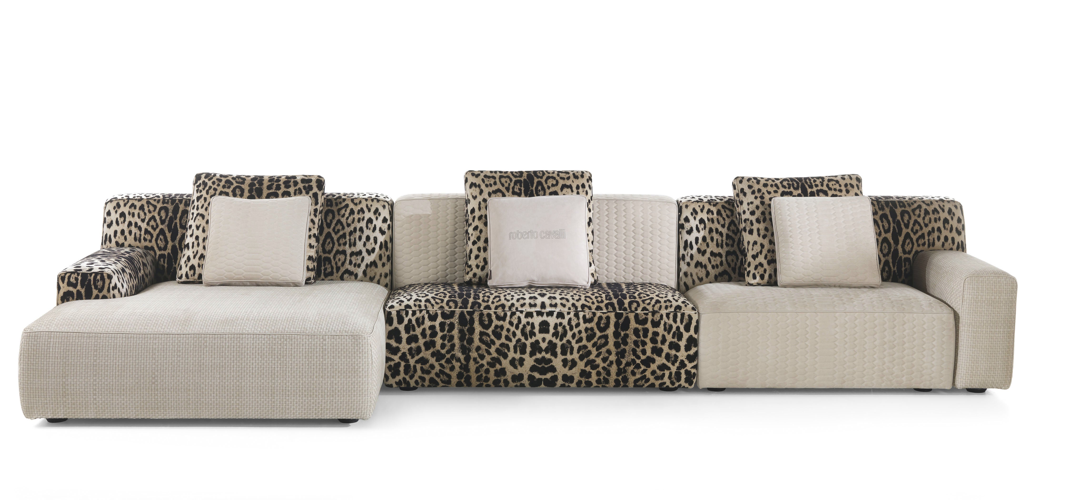 Kingston Modular Sofa in Fabric and Leather by Roberto Cavalli Home