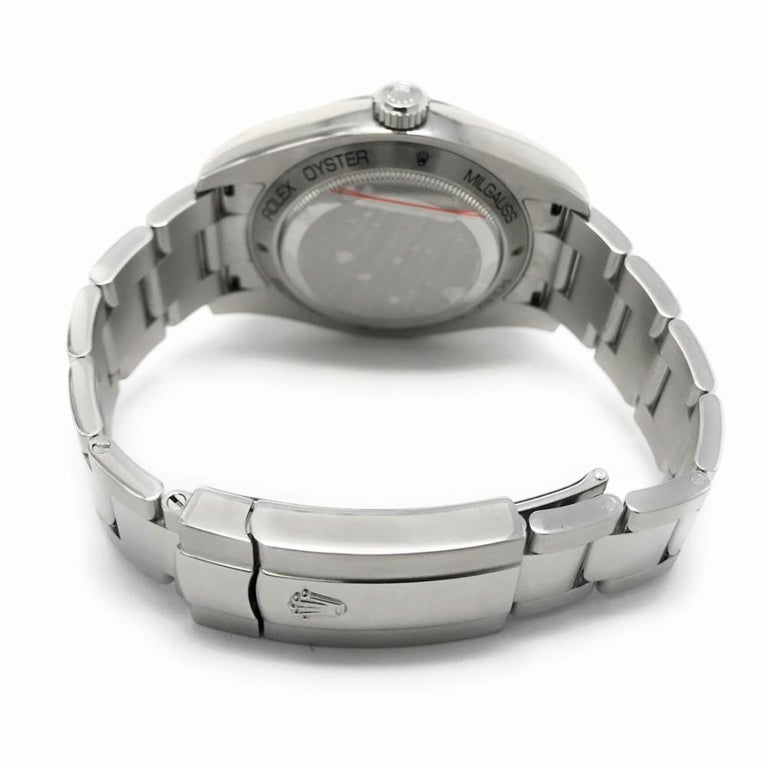 Rolex Milgauss 116400 With 7 In Band And White Dial For At Rolex Milgauss Reference 116400 Mens With A White Stick Dial