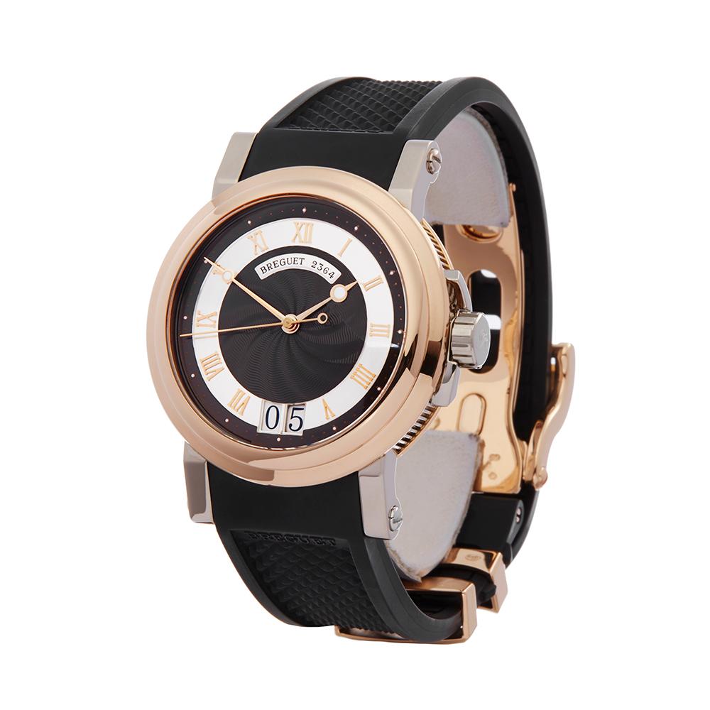 Contemporary 2000s Breguet Marine Rose Gold 5817 Wristwatch
 *
 *Complete with: Presentation Pouch dated 2000s
 *Case Size: 39mm
 *Strap: Black Rubber
 *Age: 2000's
 *Strap length: Adjustable up to 20cm. Please note we can order spare links and