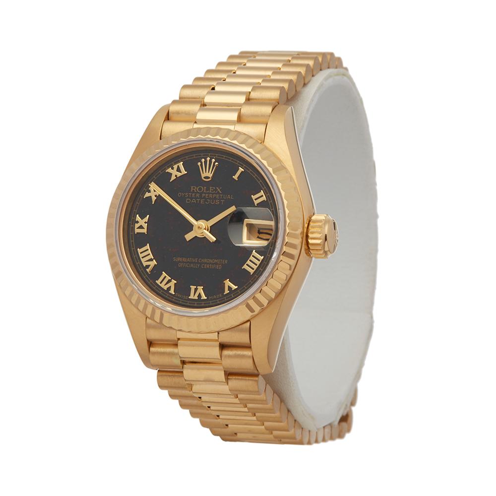 Contemporary 1991 Rolex Datejust Blood Stone Yellow Gold 69178 Wristwatch
 *
 *Complete with: Box, Manuals & Guarantee dated 28th November 1991
 *Case Size: 26mm
 *Strap: 18K Yellow Gold President
 *Age: 1991
 *Strap length: Adjustable up to 16cm.