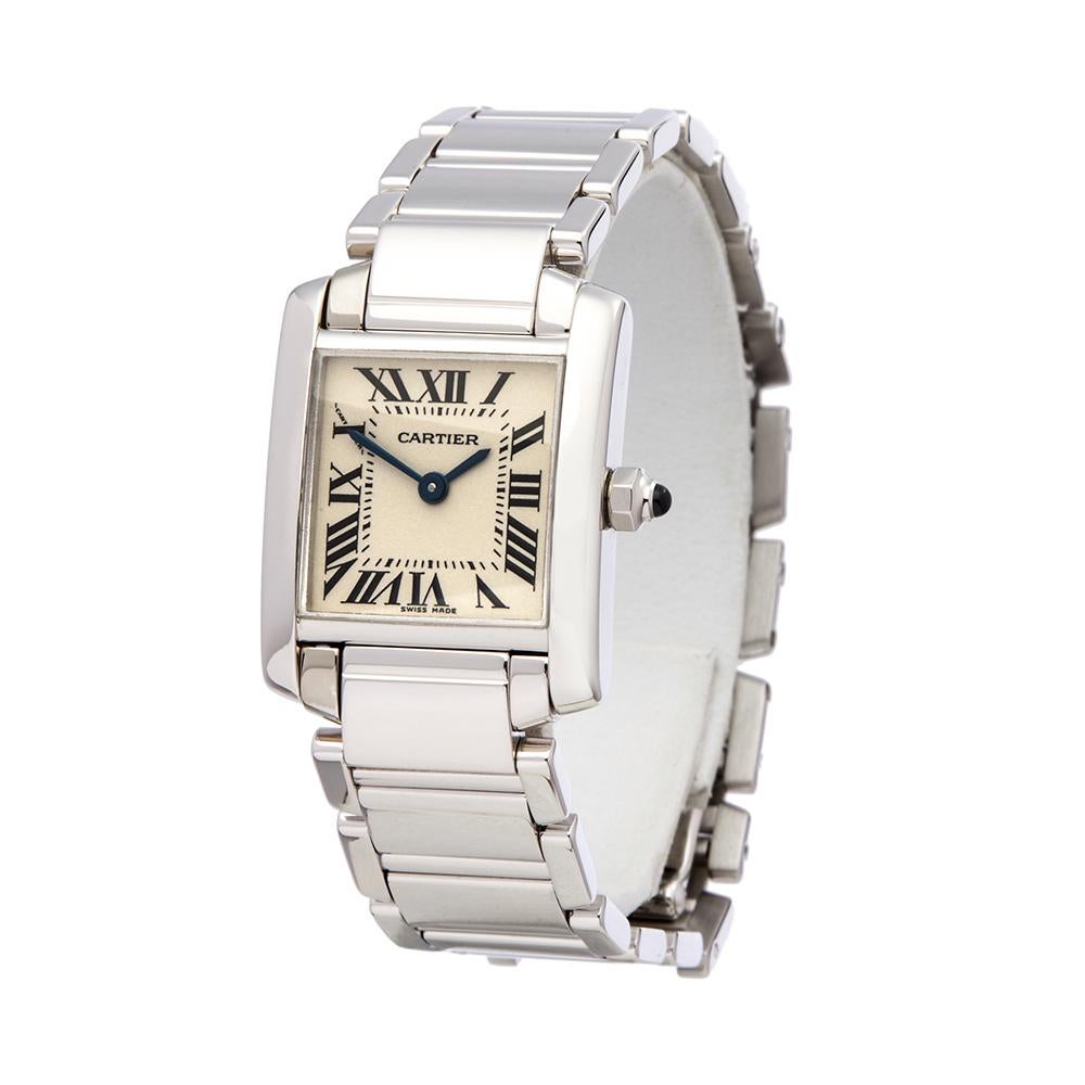 Contemporary 1990's Cartier Tank Francaise White Gold W50012S3 Wristwatch
 *
 *Complete with: Box & Service Papers 6th September 2018 dated 1990's
 *Case Size: 20mm by 25mm
 *Strap: 18K White Gold
 *Age: 1990's
 *Strap length: Adjustable up to 16cm.