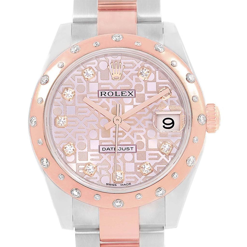 Rolex Datejust 31 Midsize Steel Everose Gold Diamond Watch 178341 For Sale