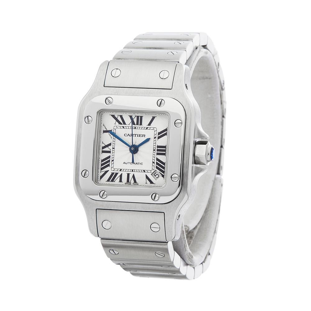 Contemporary 2000s Cartier Santos Galbee Stainless Steel 2423 or W20055D6 Wristwatch
 *
 *Complete with: Box Only dated 2000s
 *Case Size: 24mm by 35mm
 *Strap: Stainless Steel
 *Age: 2000's
 *Strap length: Adjustable up to 14cm. Please note we can