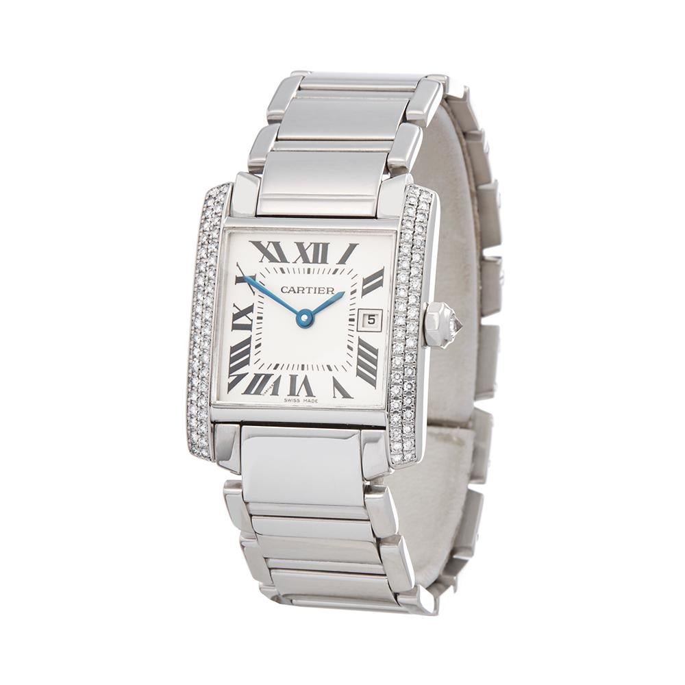 Contemporary 2000 Cartier Tank Francaise White Gold 2491 or WE1018S3 Wristwatch
 *
 *Complete with: Box, Manual & Guarantee dated 1 January 2000
 *Case Size: 25mm by 30mm
 *Strap: 18K White Gold
 *Age: 2000
 *Strap length: Adjustable up to 17cm.