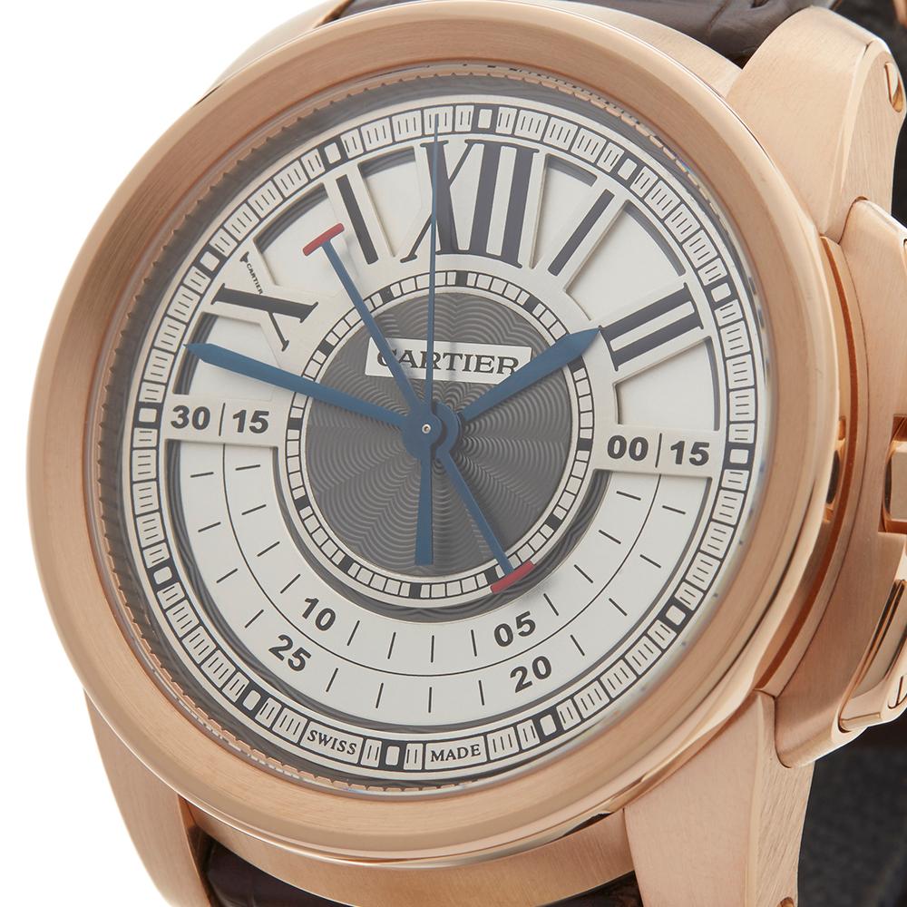 2017 Cartier Calibre Central Chronograph Rose Gold 3242 or W7100004 Wristwatch In Excellent Condition In Bishops Stortford, Hertfordshire