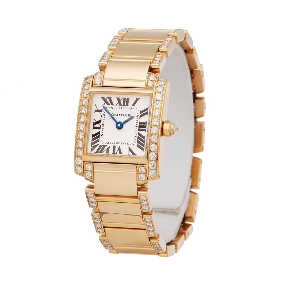 Contemporary 2010s Cartier Tank Francaise Yellow Gold 2364 Wristwatch
 *
 *Complete with: Presentation Box dated 2010s
 *Case Size: 20mm by 24mm
 *Strap: 18K Yellow Gold With Diamonds
 *Age: 2010's
 *Strap length: Adjustable up to 15cm. Please note